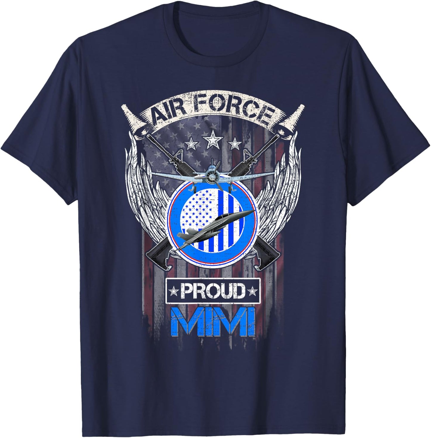 Vintage USA American Flag US Air Force Proud Veteran Mimi T-Shirt - T-Shirt | Navy