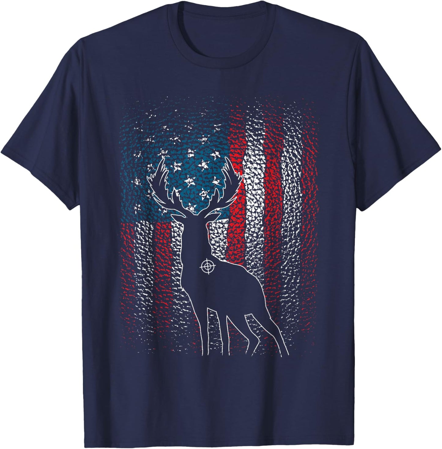 Deer Hunting American Flag Whitetail Buck Antlers Hunter Men T-Shirt - T-Shirt | Navy