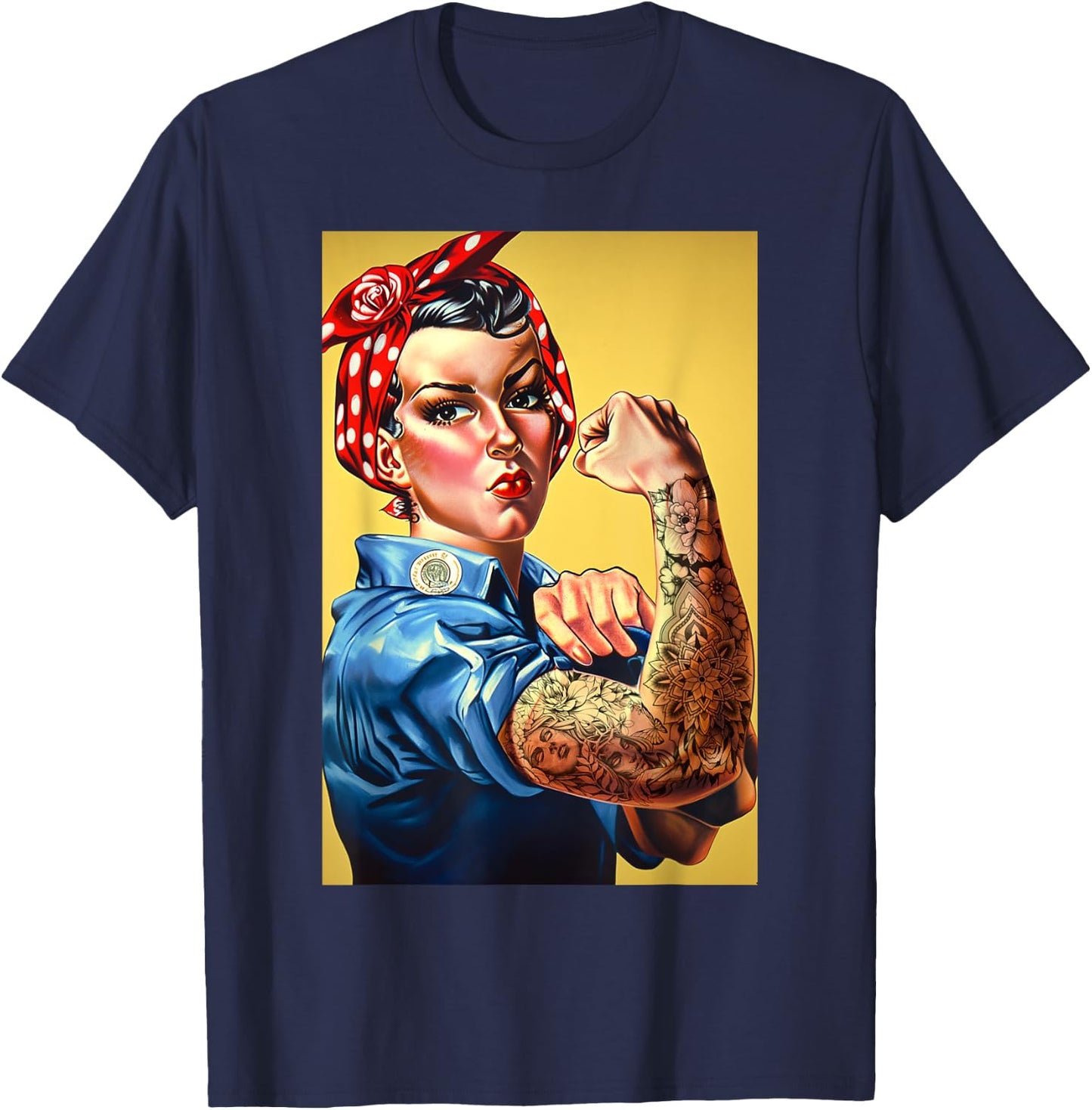 Rosie The Riveter Tattoo Sleeves Feminist Tattoo Shop Owner T-Shirt - T-Shirt | Navy