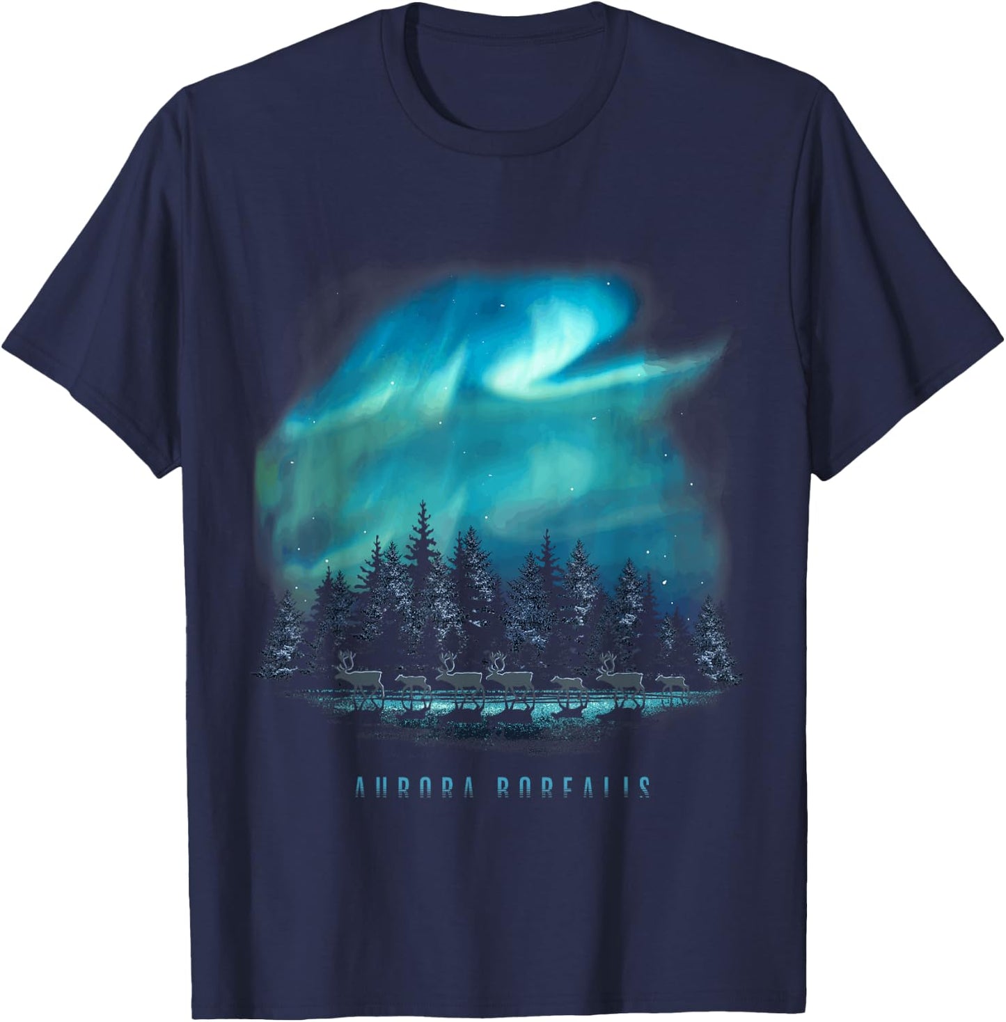 The Secret of Moose Aurora Borealis - Northern Lights - -Adults - Black - Small - Short Sleeve T-Shirt - T-Shirt | Navy