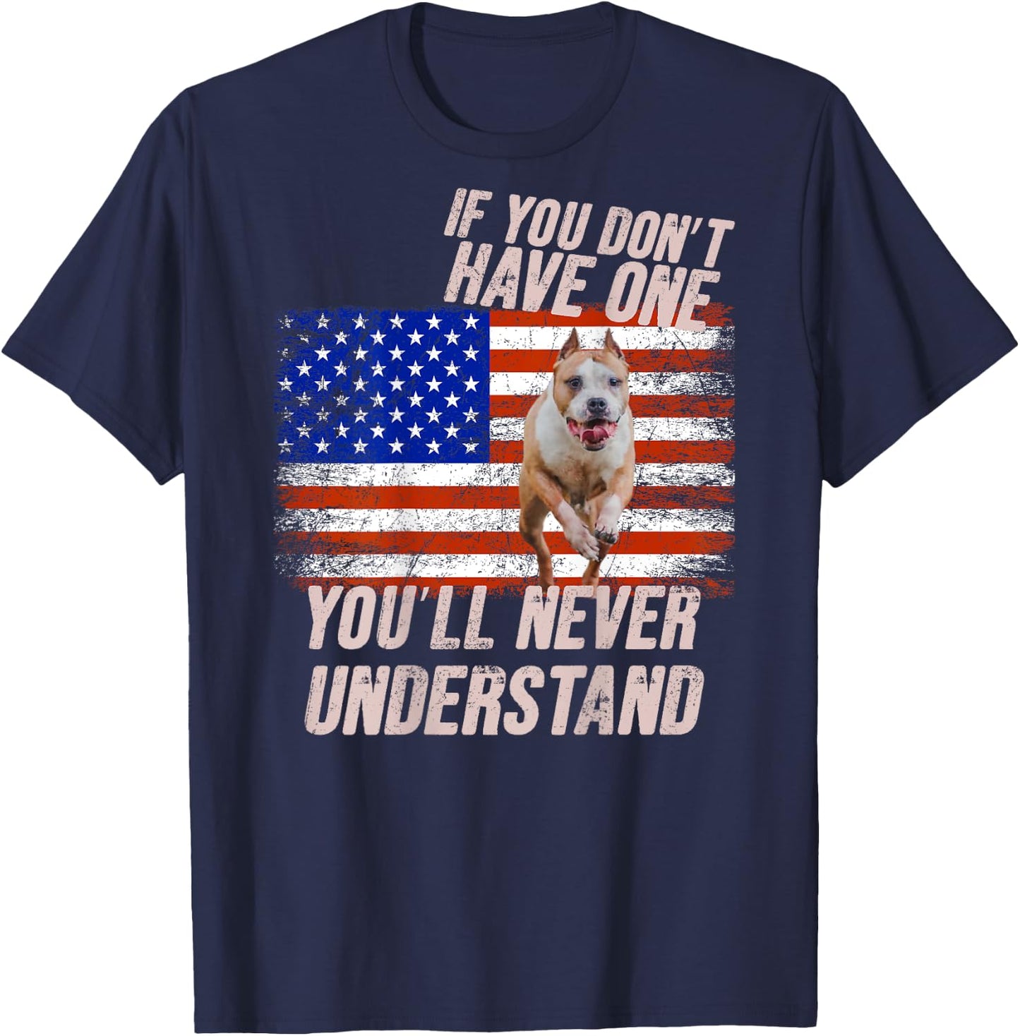 Funny Pitbull USA Shirt Pitbull Lover Gift Retro Pit T-Shirt - T-Shirt | Navy