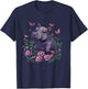 Cute Baby Hippo Pygmy with Flowers Girls T-Shirt - T-Shirt | Navy