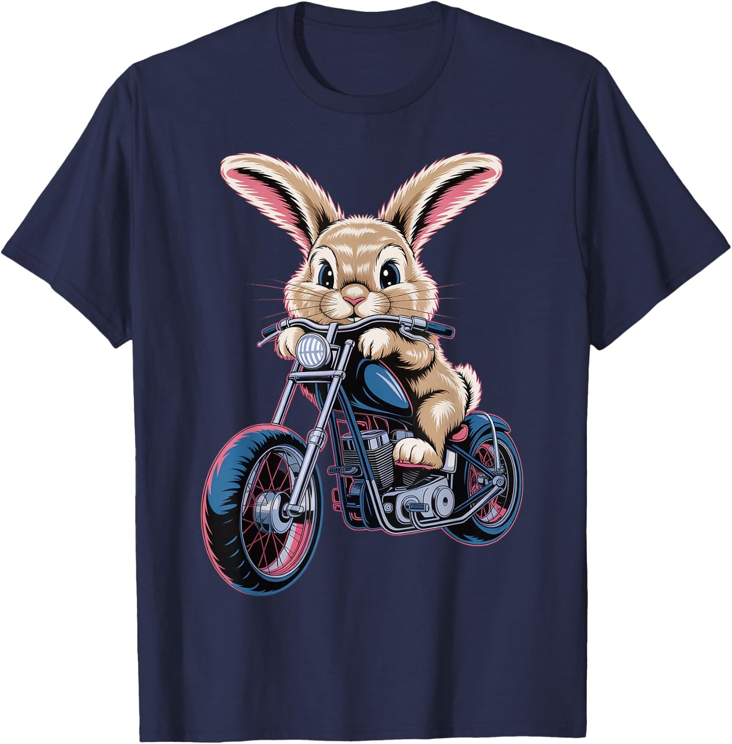 Cute Bunny On Motorcycle T-Shirt - T-Shirt | Navy