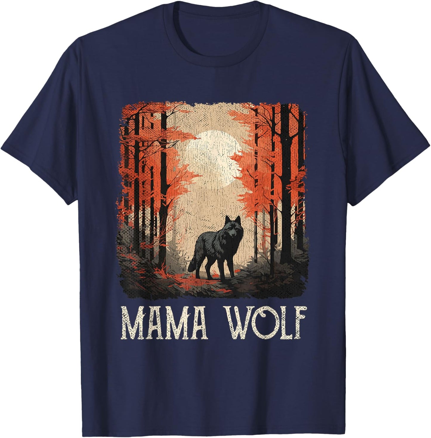 Full Moon Mother Grunge Forest Mom Wolf Mama Wolf T-Shirt - T-Shirt | Navy