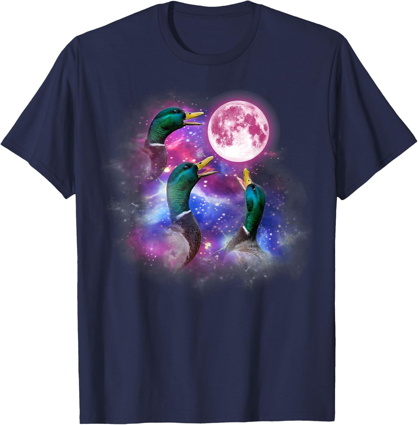 Mallard duck Howling At The Moon Wildlife colorful duck T-Shirt - T-Shirt | Navy