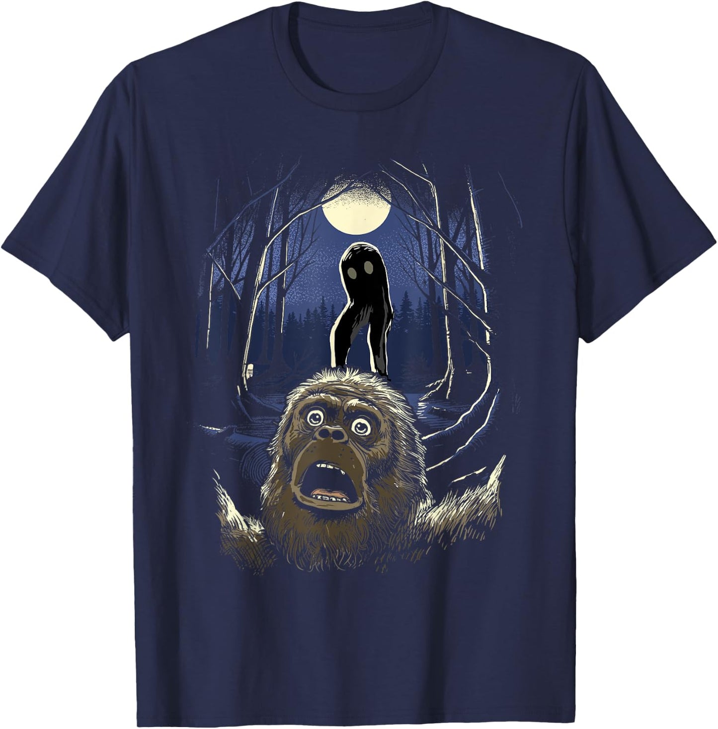 Scared Bigfoot Selfie Bigfoot With Fresno Monster Cryptid T-Shirt - T-Shirt | Navy