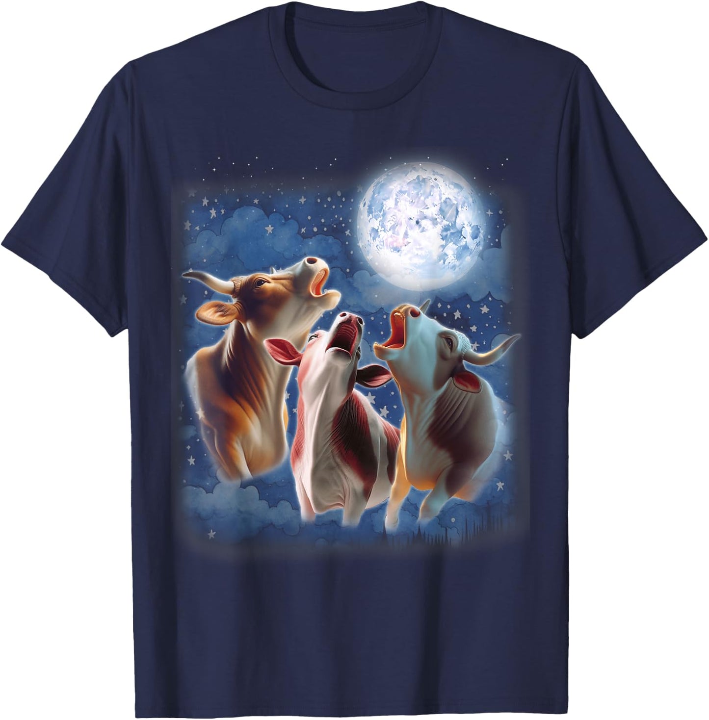 3 Cows Howling At The Moon Funny Cow Lover Animal Farmer T-Shirt - T-Shirt | Navy