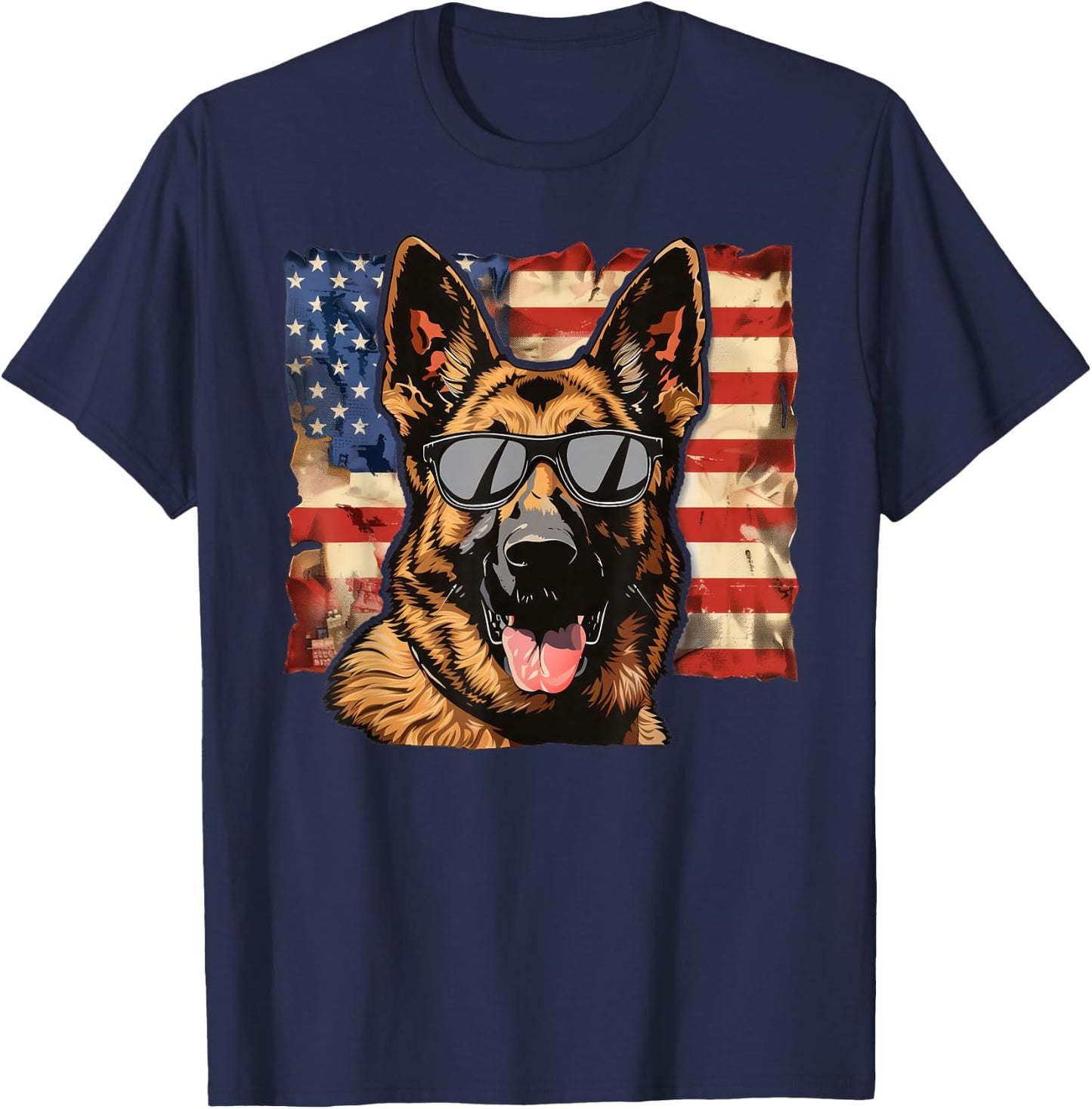 German Shepherd Dog USA America Flag 4th of July T-Shirt - T-Shirt | Navy