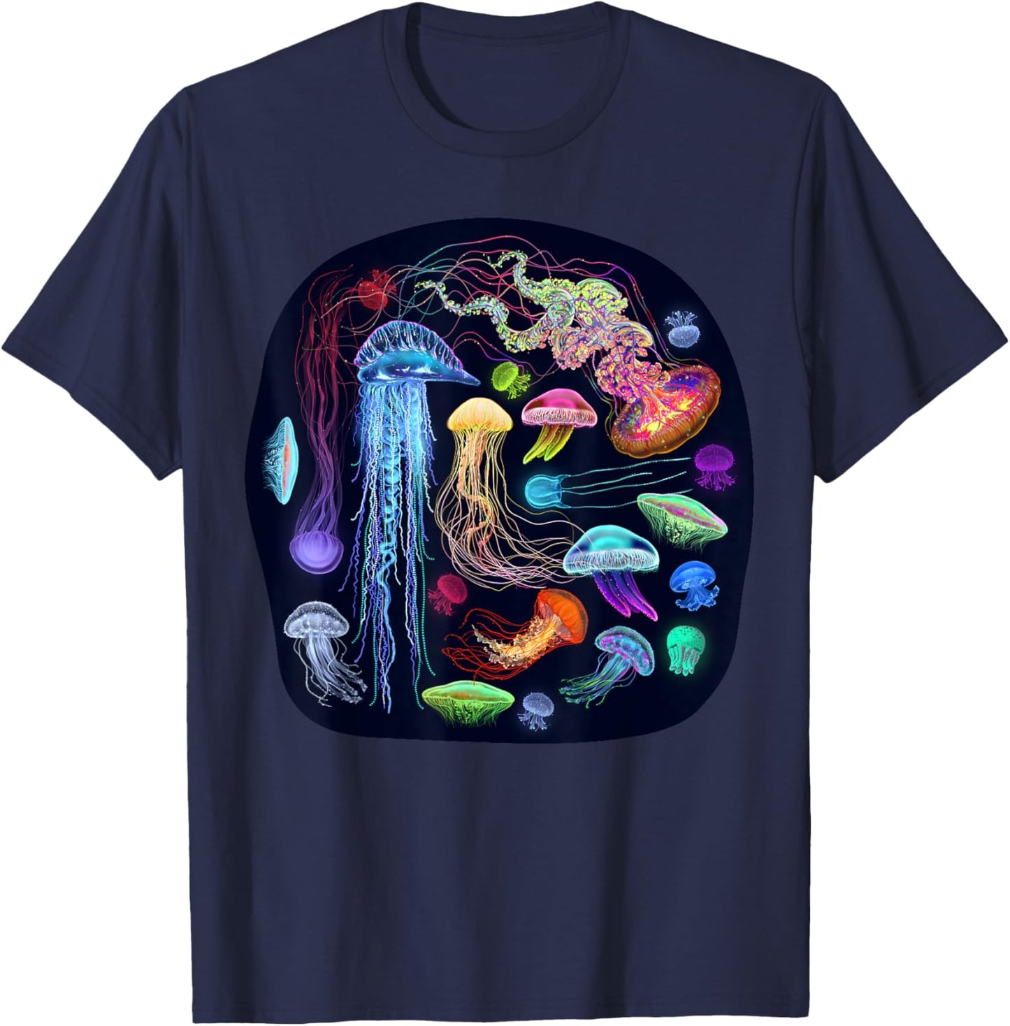 Dzydaria Bioluminescent glowing jellyfish, sea creatures, version II , Small T-Shirt - T-Shirt | Navy