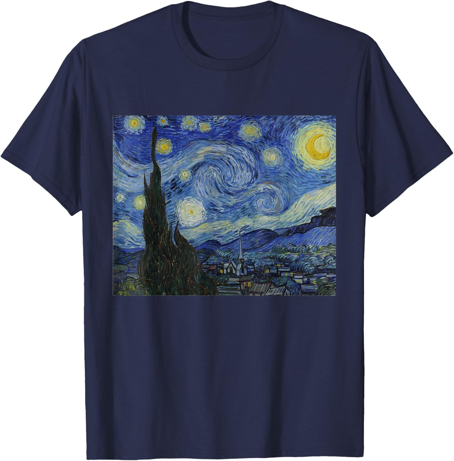 Starry Night by Vincent van Gogh | Famous Painting T-Shirt - T-Shirt | Navy