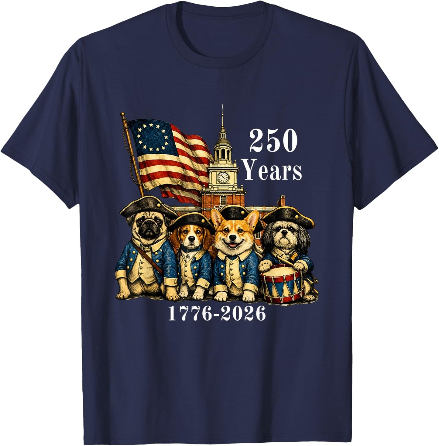 250 Years Patriotic Dogs 1776-2026 America Anniversary T-Shirt - T-Shirt | Navy