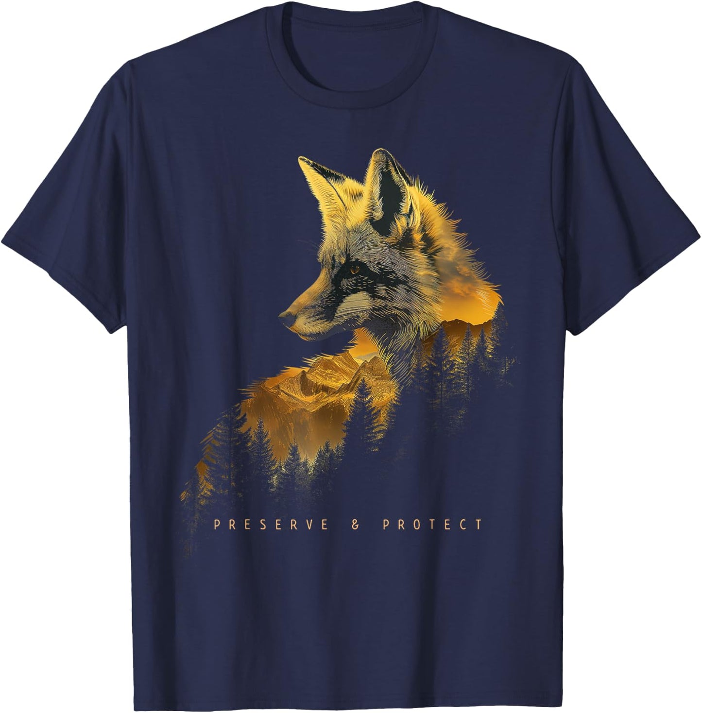 Fox Forest Protect Preserve Hiking Camping Nature Lovers , black T-Shirt - T-Shirt | Navy
