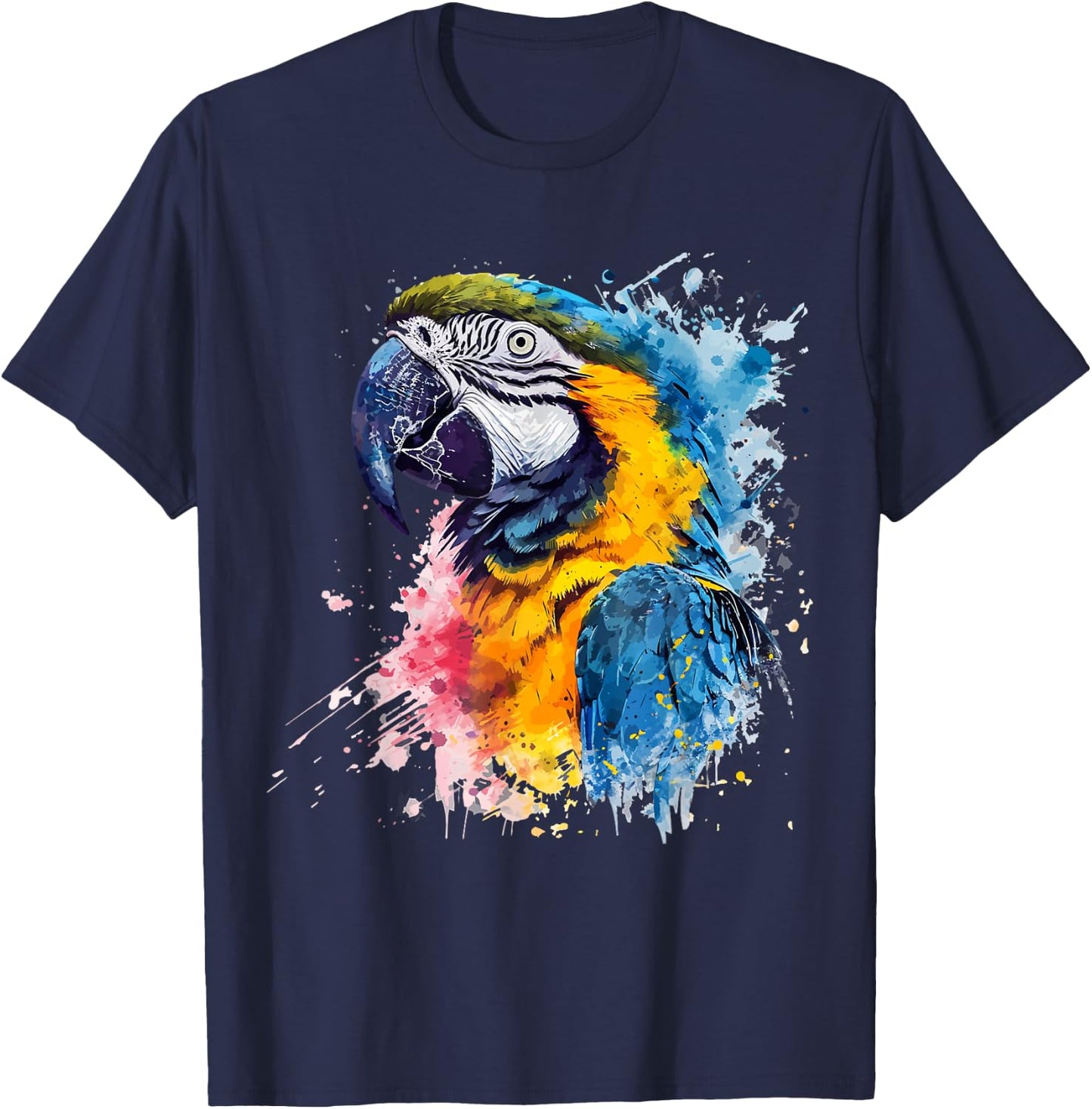 Colorful Parrot Watercolor T-Shirt - T-Shirt | Navy