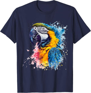 Colorful Parrot Watercolor T-Shirt - T-Shirt | Navy