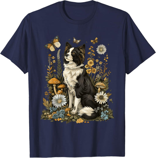 Cottagecore Aesthetic Cute Border Collie Sheepdog Farmers T-Shirt - T-Shirt | Navy