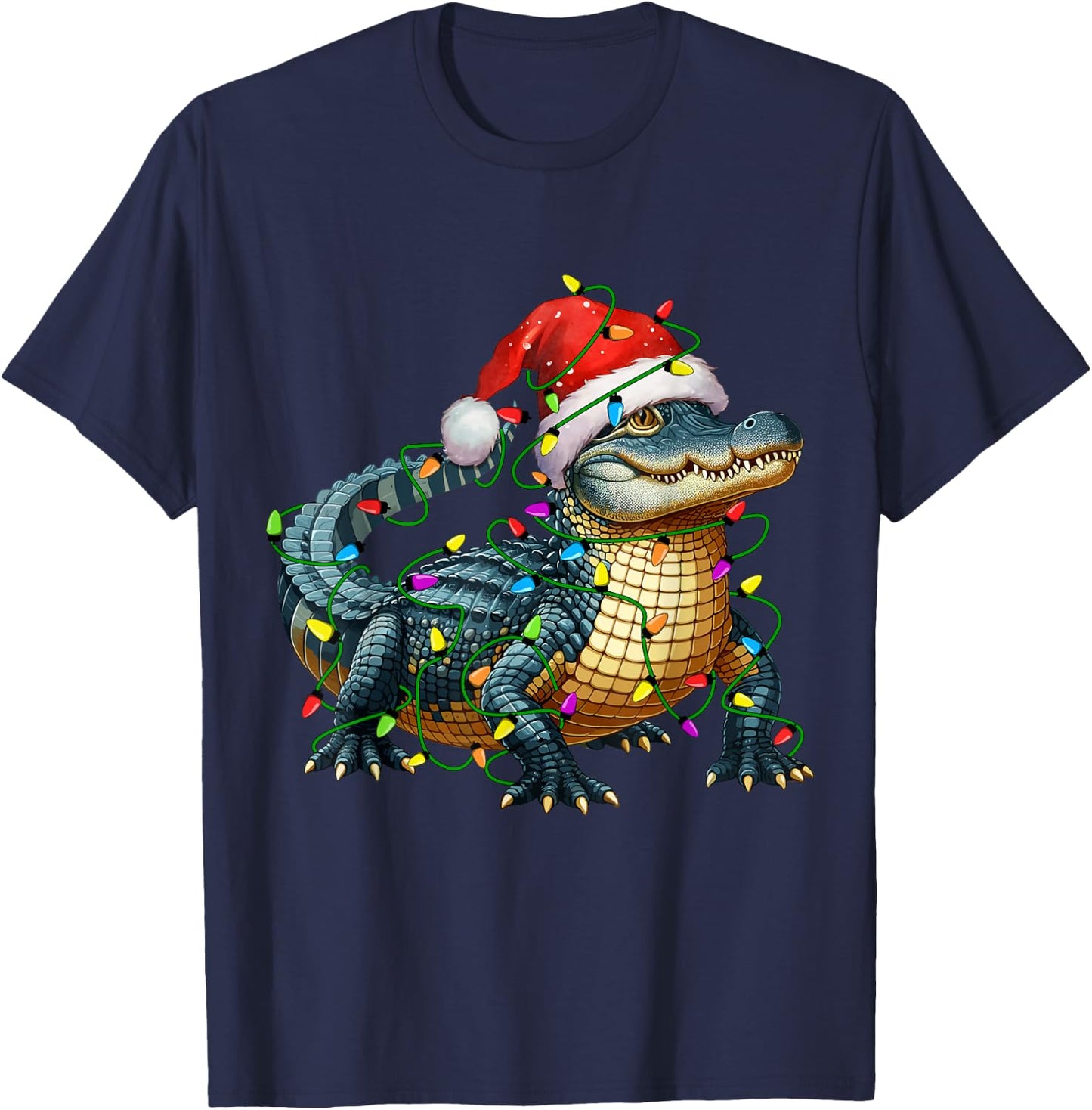 Alligator Santa Christmas Tree Lighting Xmas Funny T-Shirt - T-Shirt | Navy