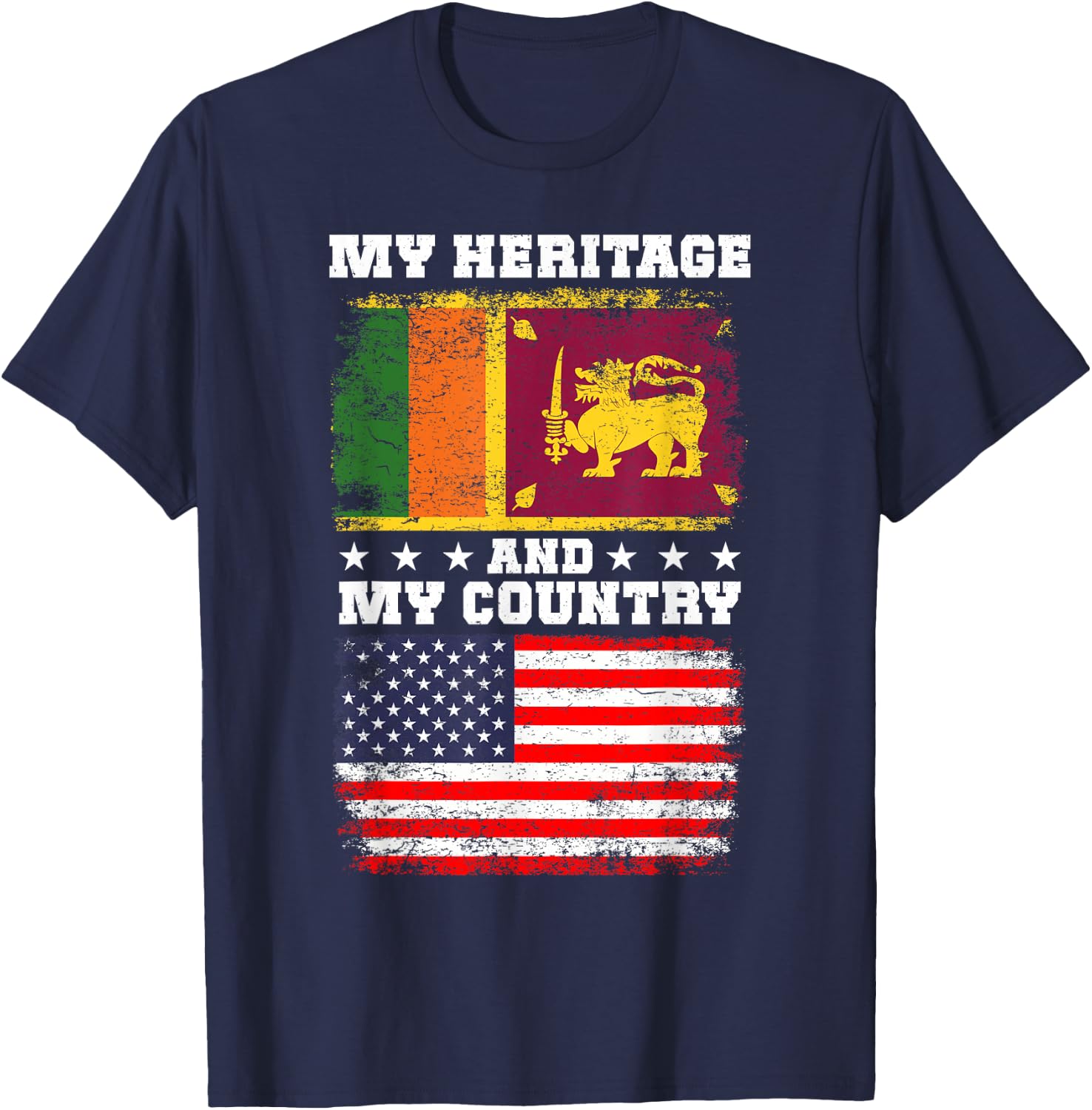 Sri Lankan Heritage Uniform American Outfit Sri Lanka Flag T-Shirt - T-Shirt | Navy