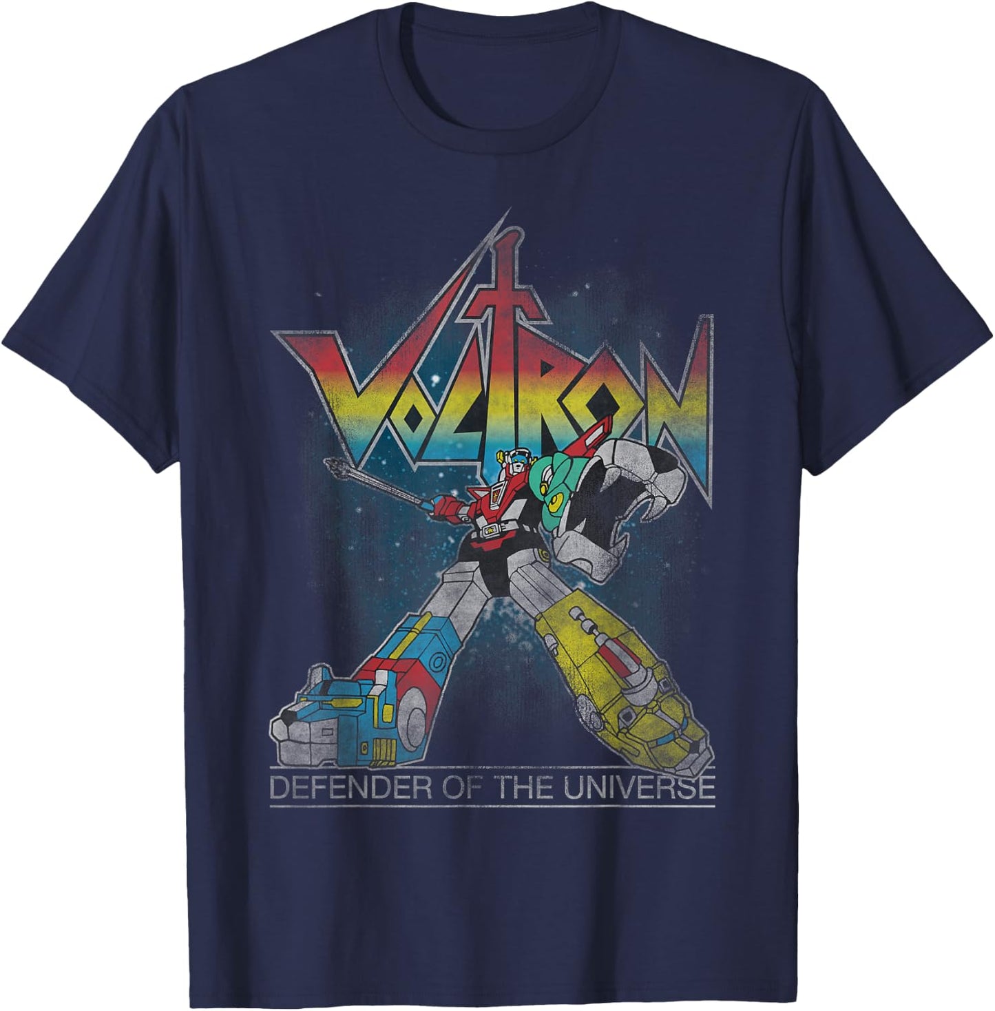 Voltron Retro Defender Rainbow Graphic T-Shirt - T-Shirt | Navy