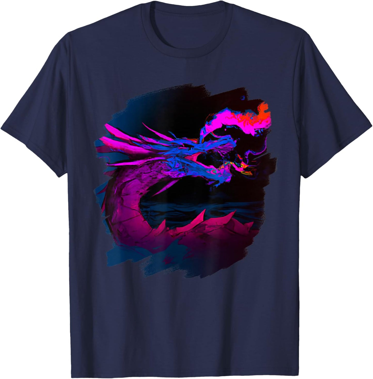 Cool Artistic Dragon Breathing Magic Fire Mythical Dragons T-Shirt - T-Shirt | Navy