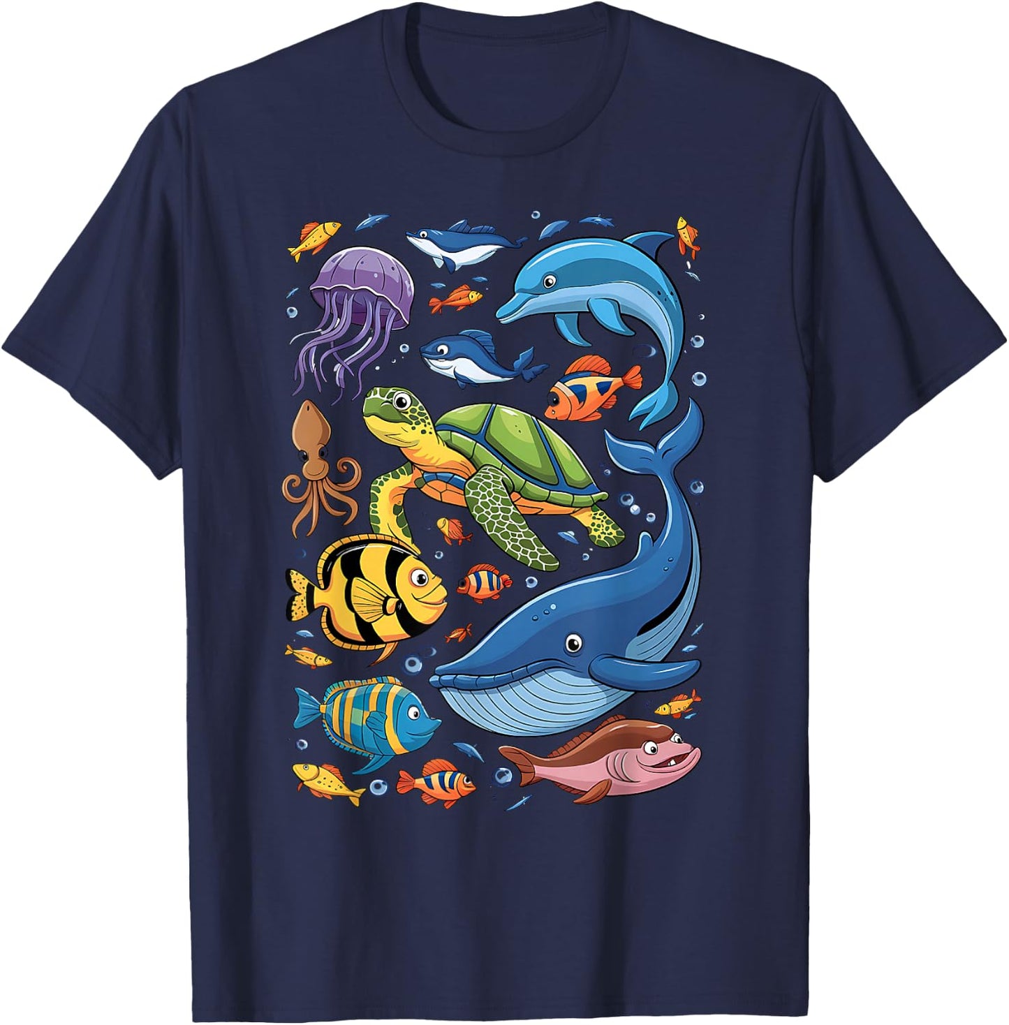 Sea Creature Animal Marine Ocean Life Turtle Whale Dolphin T-Shirt - T-Shirt | Navy