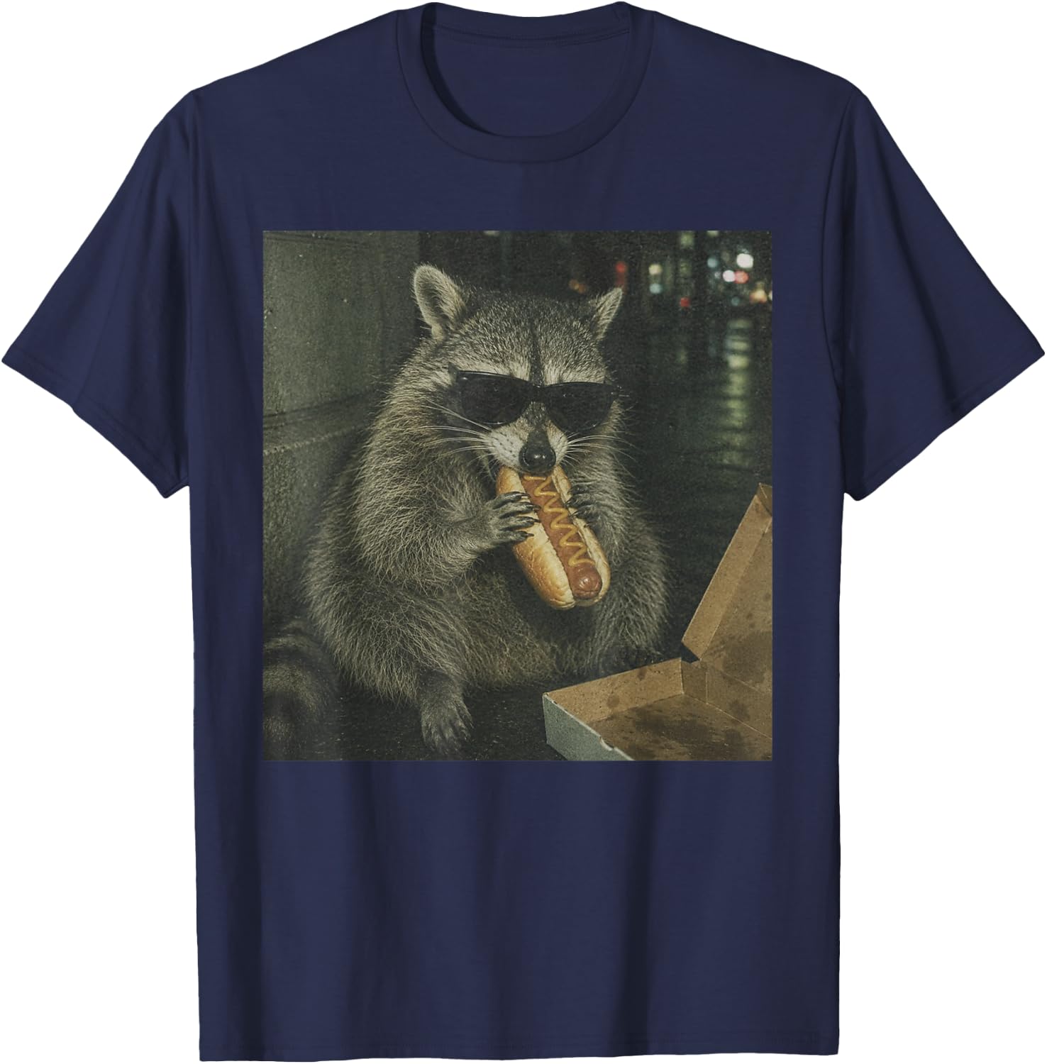 Raccoon Eating Hot Dog Funny Animal Meme T-Shirt - T-Shirt | Navy