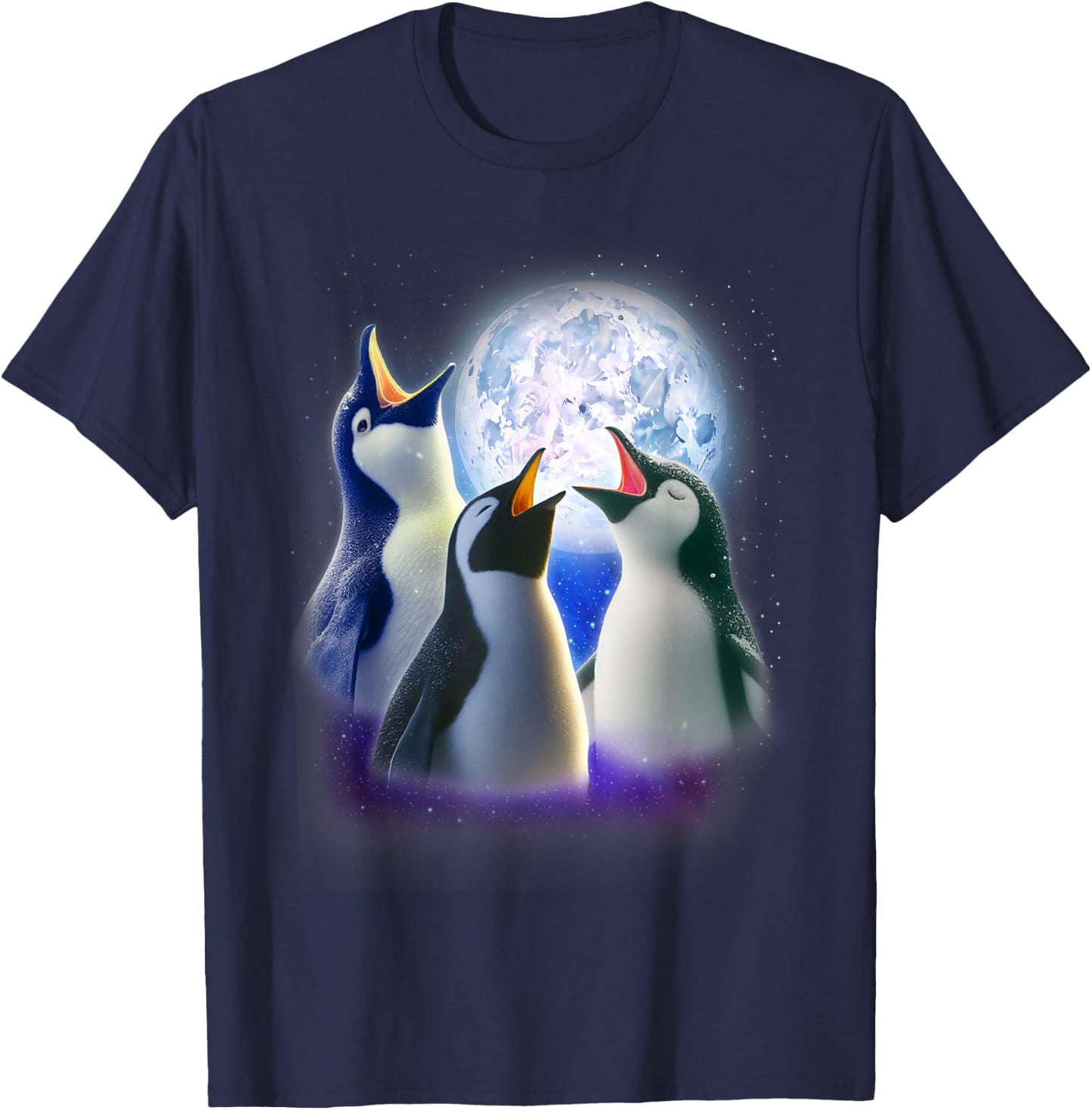 3 Penguins Howling At The Moon Funny Penguin Animal Lover T-Shirt - T-Shirt | Navy