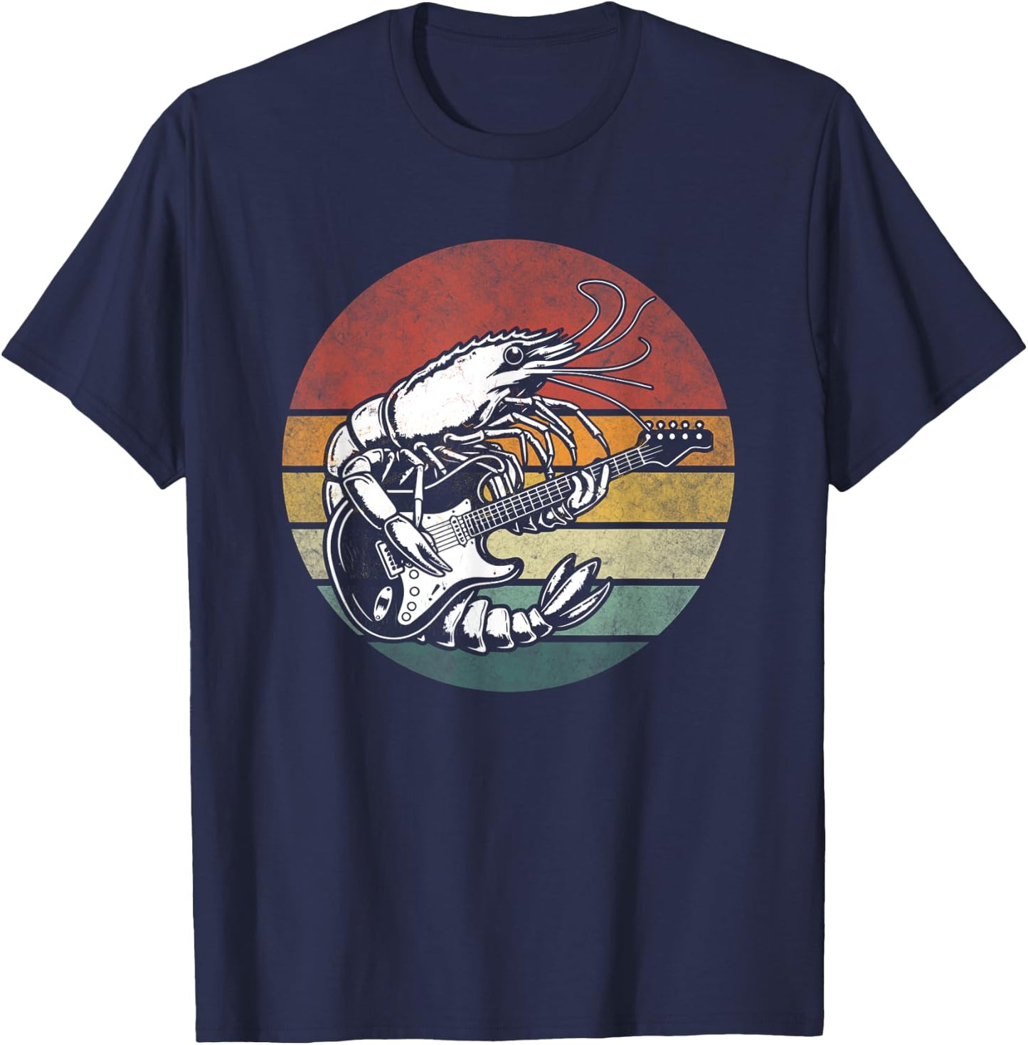Vintage Shrimp Playing Guitar Funny Retro Shrimp Rock Music T-Shirt - T-Shirt | Navy