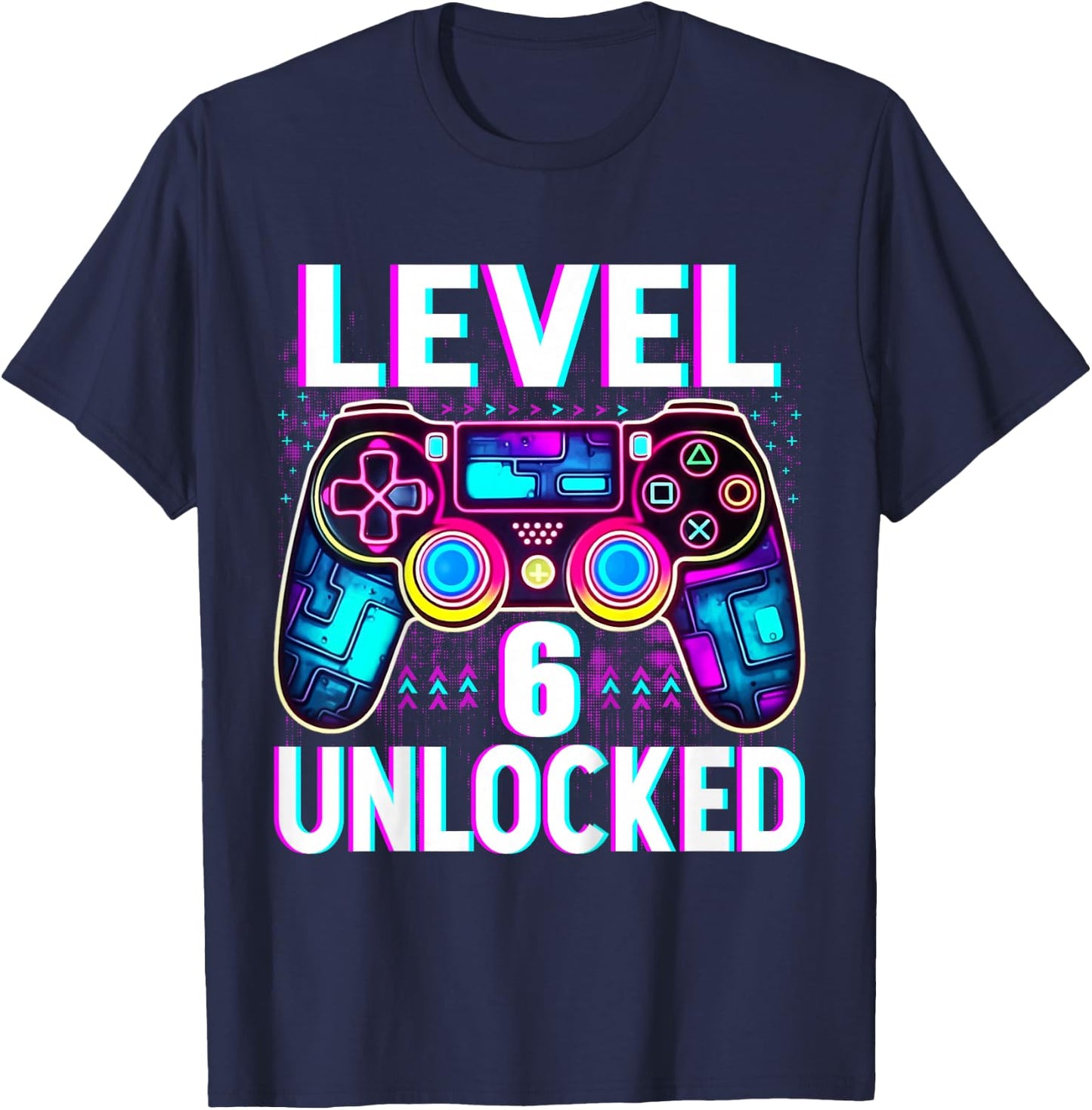Kids Level 6 Unlocked Shirt Funny Video Gamer Geek 6th Birthday T-Shirt - T-Shirt | Navy