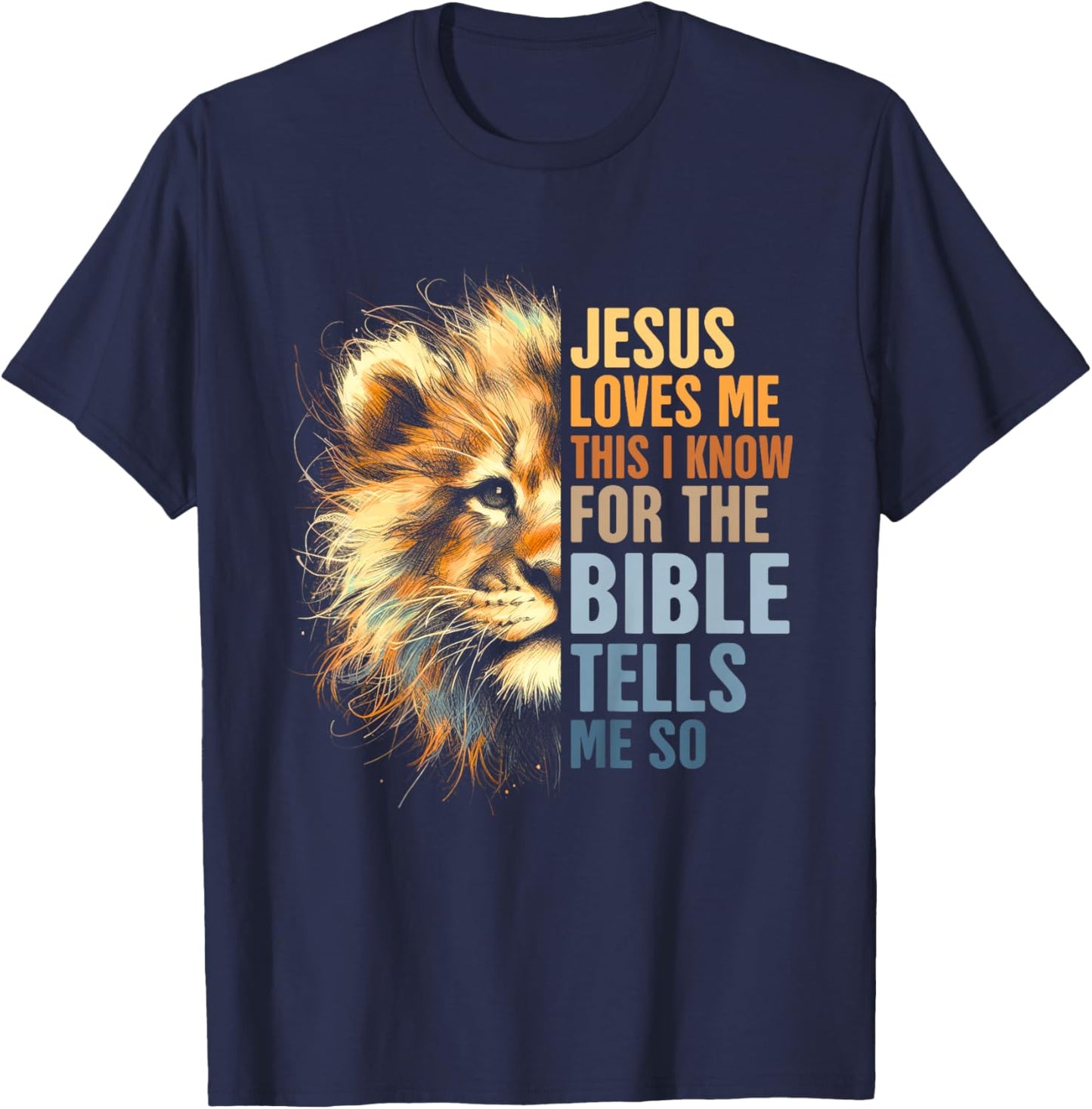 Kids Lion Christian Religious Baby Jesus Loves Me This I Know T-Shirt - T-Shirt | Navy