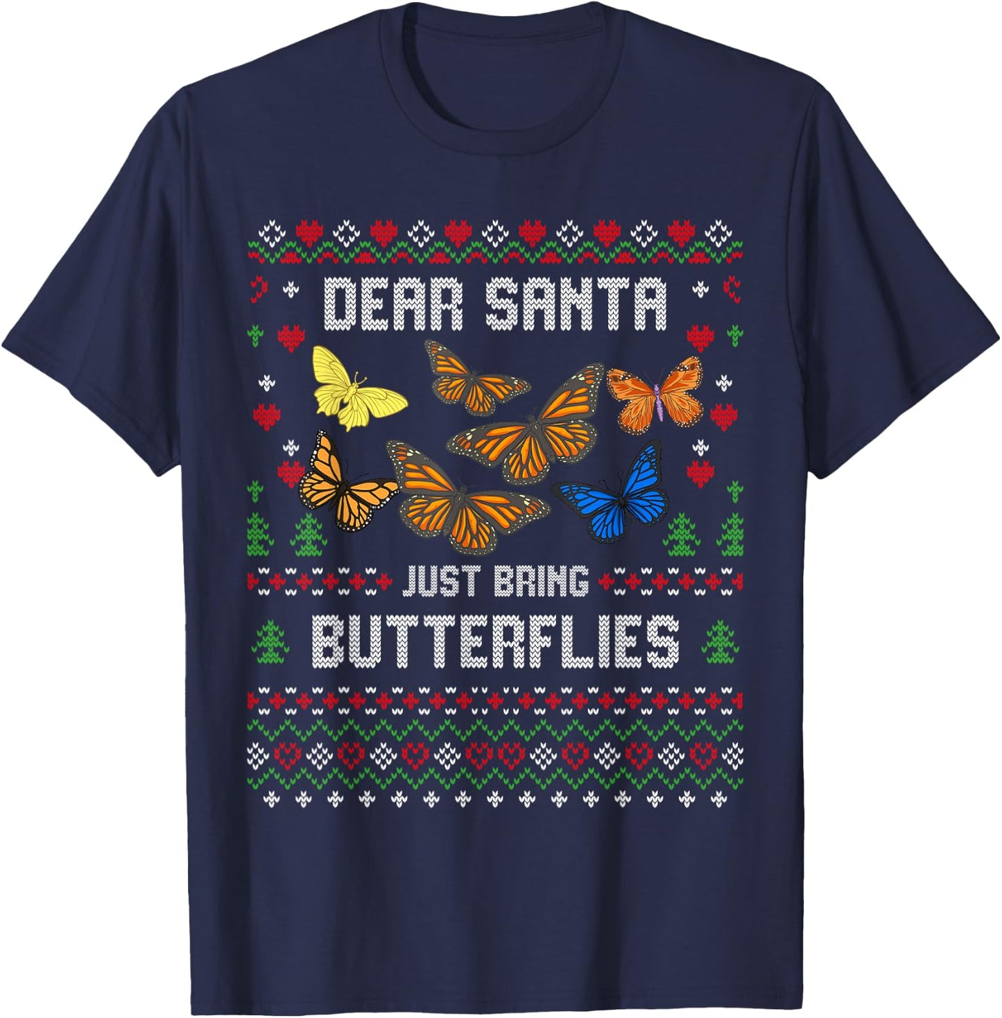 Butterfly Christmas Ugly Xmas Insect Sweater T-Shirt - T-Shirt | Navy