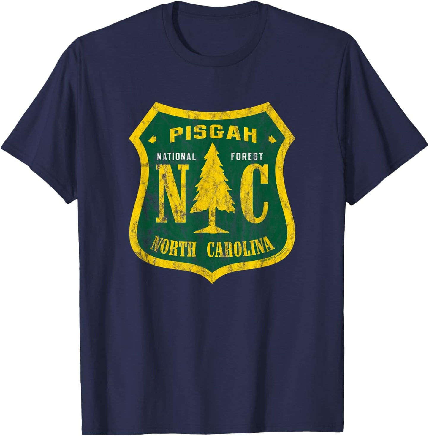 Pisgah National Forest North Carolina Shield Vintage Look T-Shirt - T-Shirt | Navy