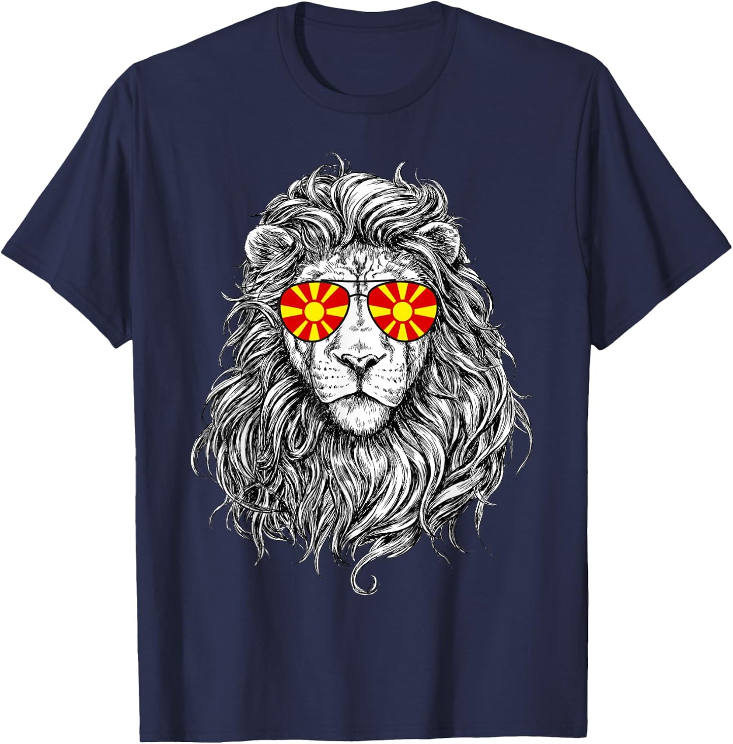 North Macedonia Flag Lion Sunglasses North Macedonia Gifts T-Shirt - T-Shirt | Navy