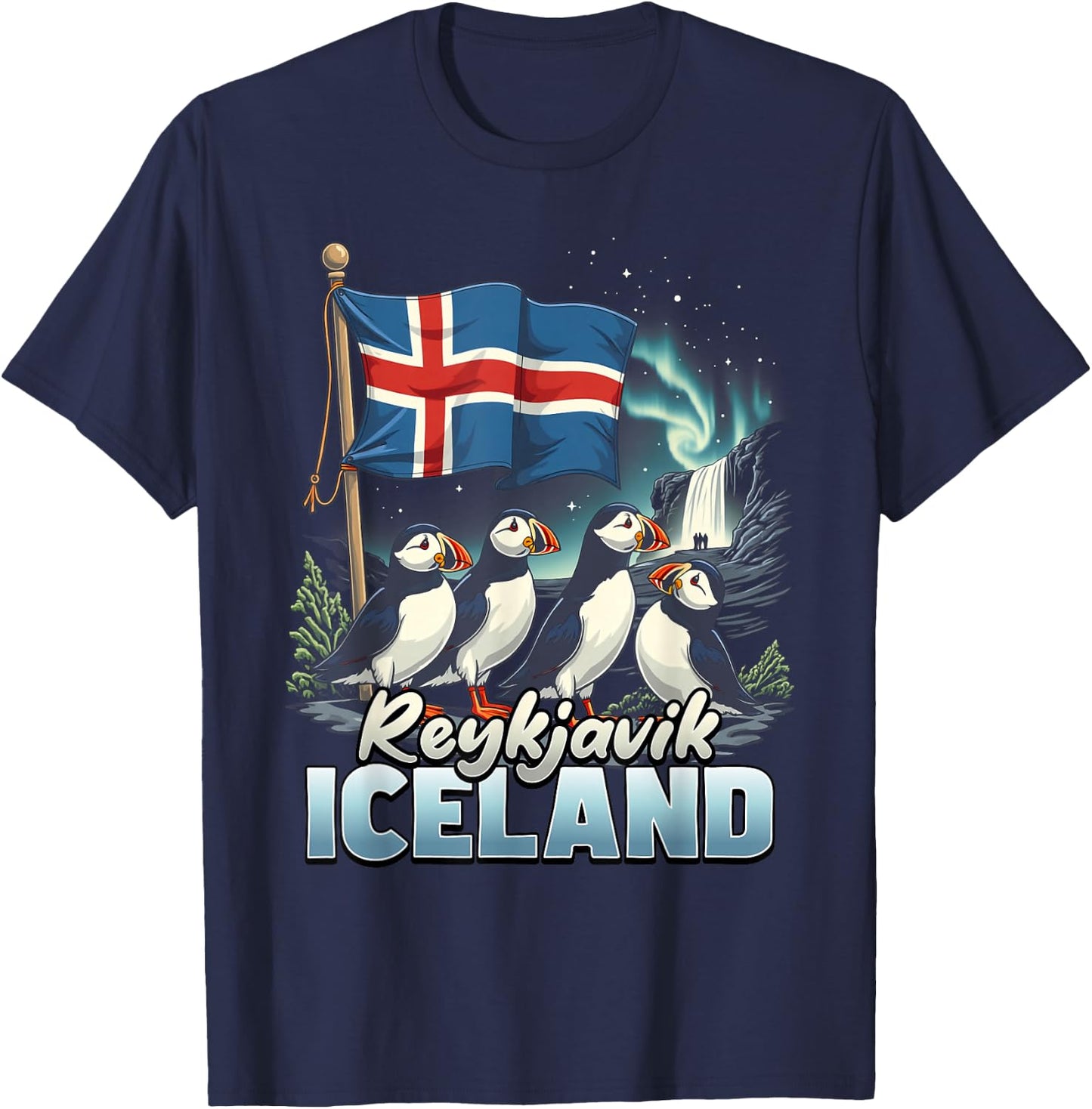 Reykjavik Iceland Flag Puffin Reykjavik Vacation Souvenir T-Shirt - T-Shirt | Navy