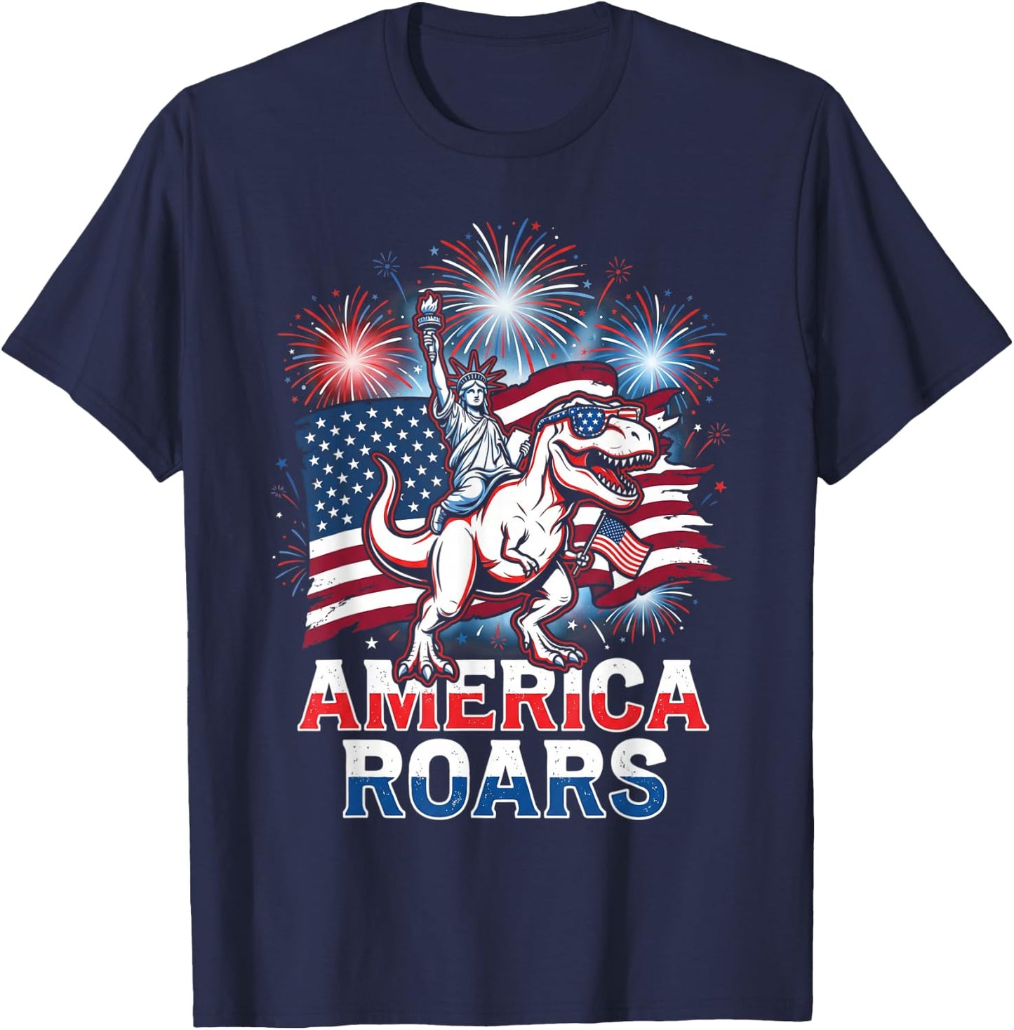 Statue of Liberty American Dinosaur Funny 4th of July Boys T-Shirt - T-Shirt | Navy