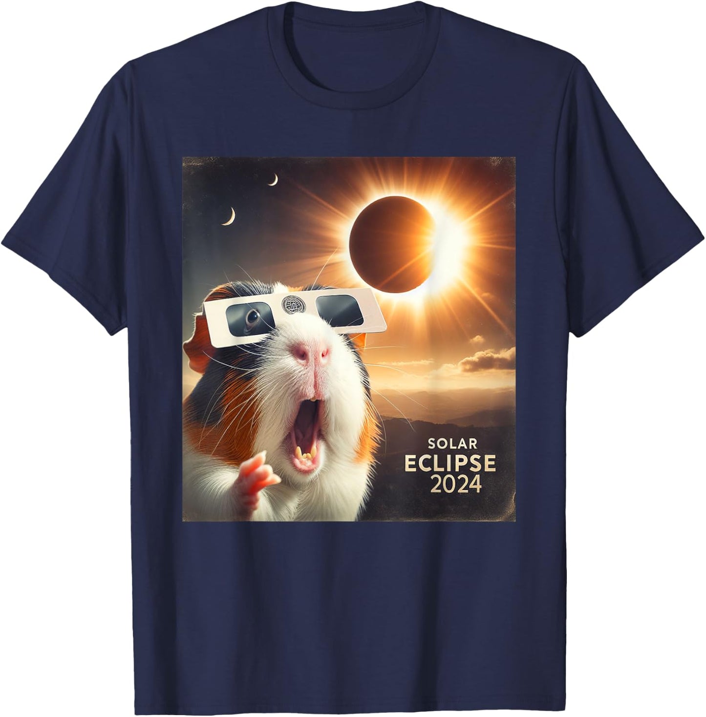 Funny Selfie Guinea Pig Kids Solar Eclipse T-Shirt - T-Shirt | Navy
