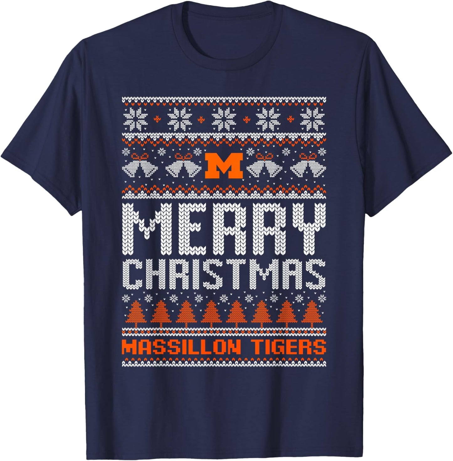 Massillon Tigers Logo Merry Christmas Ugly Sweater HS T-Shirt - T-Shirt | Navy