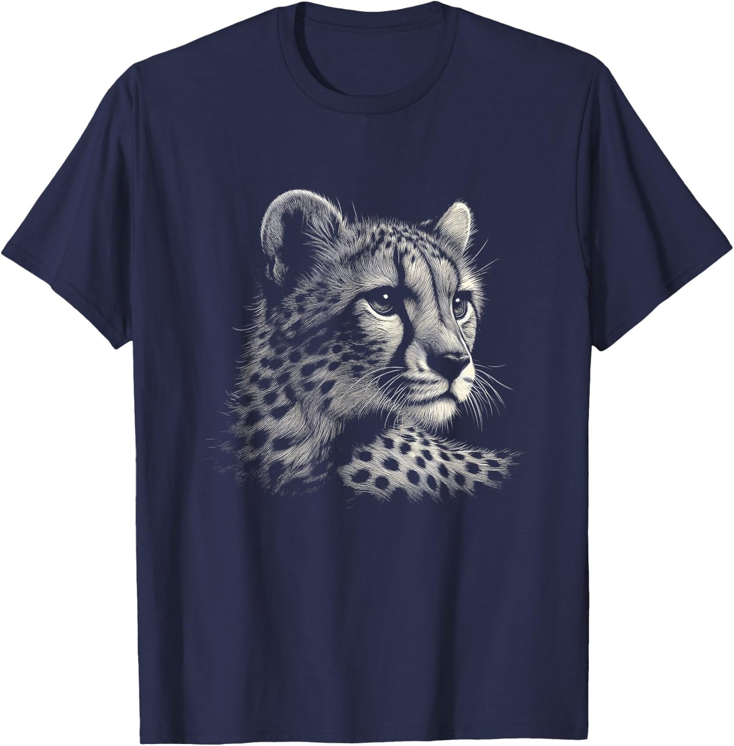Leopard Cheetah Face Graphic Art Design T-Shirt - T-Shirt | Navy