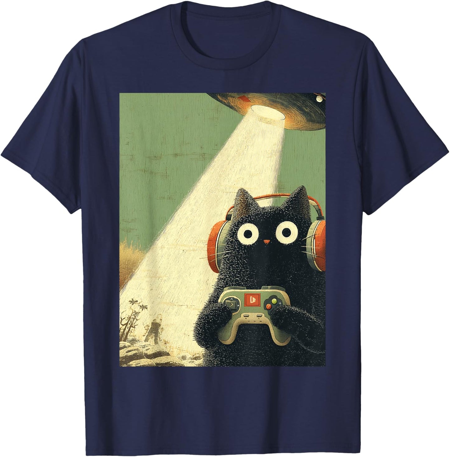 Japanische Zocker Katze Videospiele Entführung UFO Alien T-Shirt - T-Shirt | Navy