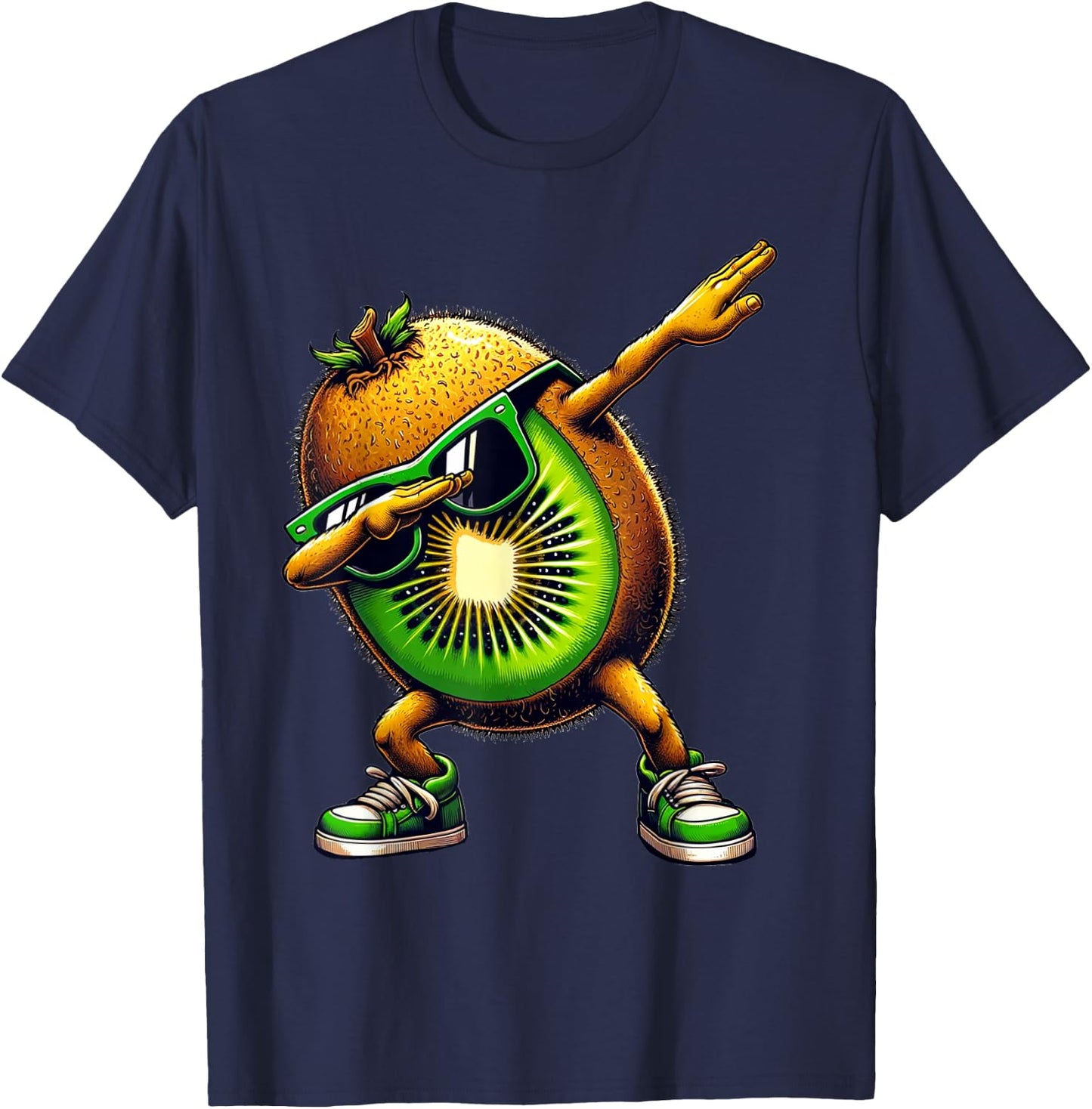 Dabbing Green Kiwi Funny Green Kiwi with Kiwi Motif , black T-Shirt - T-Shirt | Navy