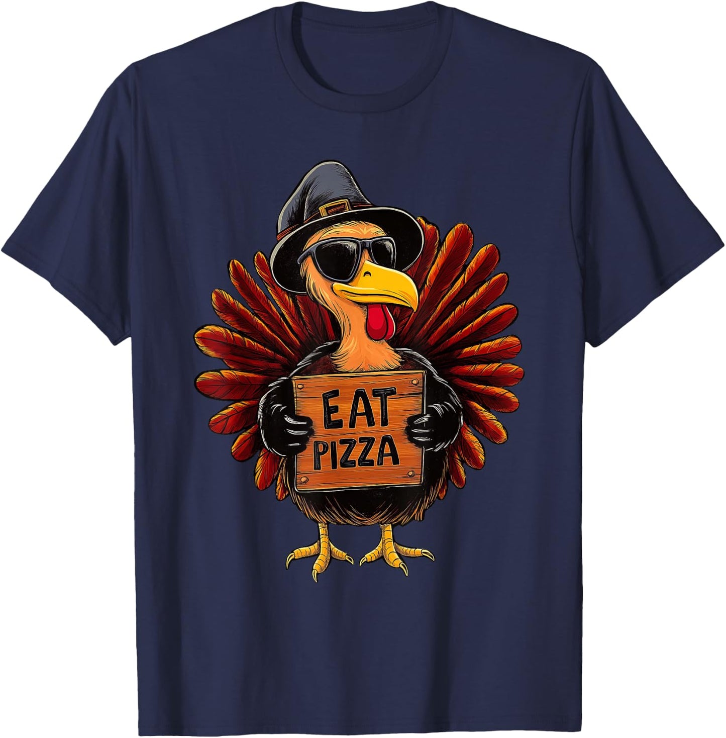 Funny Thanksgiving Turkey Eat Pizza for Kids Boys Girls T-Shirt - T-Shirt | Navy