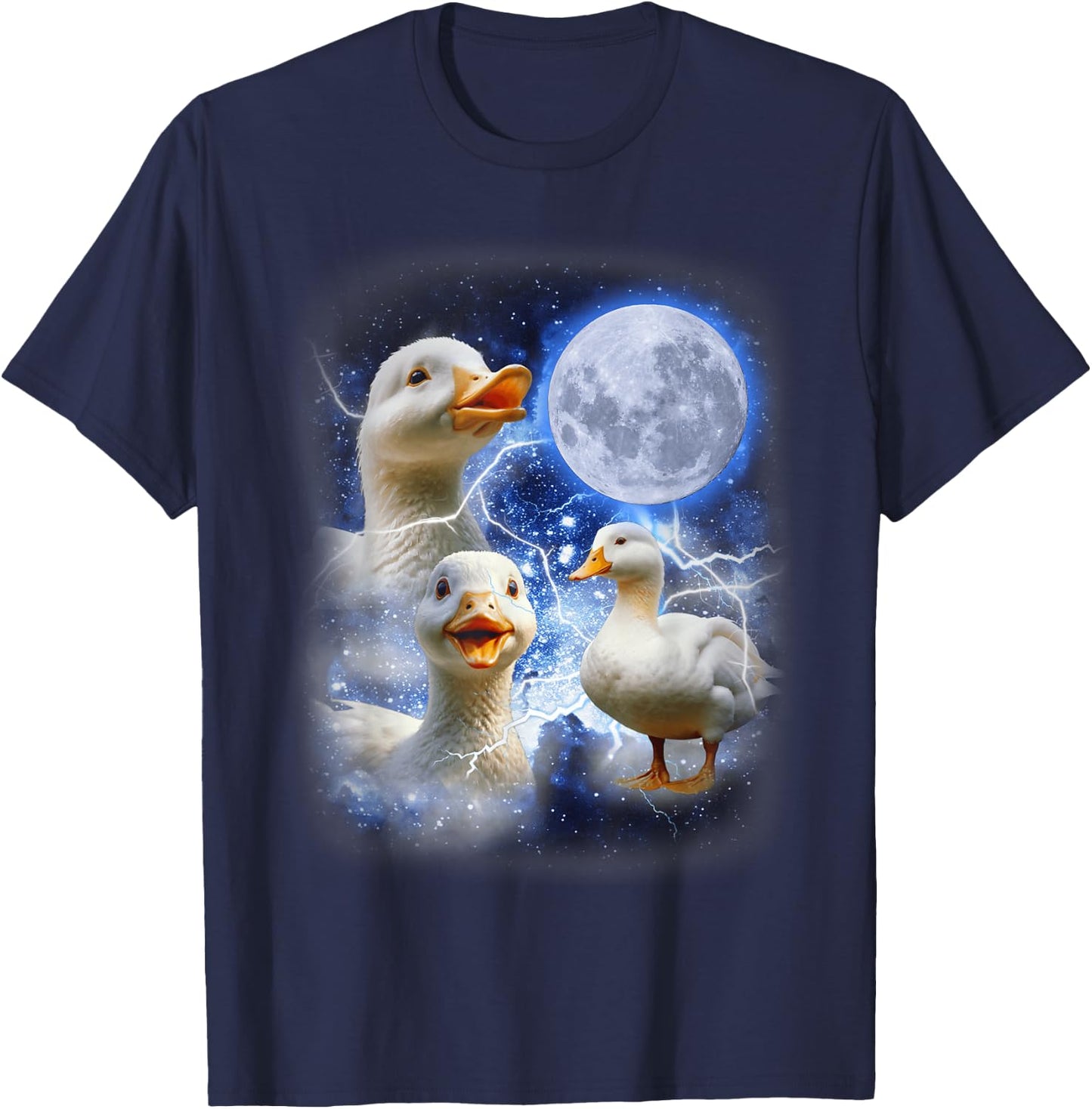 3 Ducks Moon Howl Funny Weird Cursed Pekin Duck Lover T-Shirt - T-Shirt | Navy