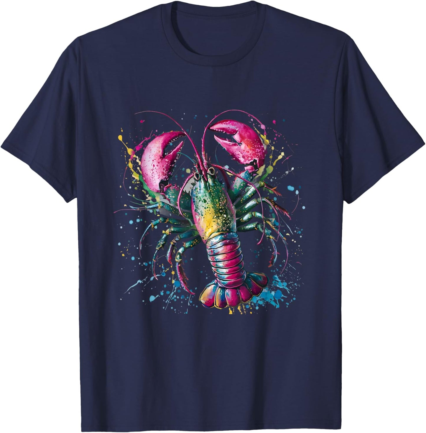 Lobster Men Woman Colorful Watercolor Lobster T-Shirt - T-Shirt | Navy