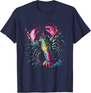 Lobster Men Woman Colorful Watercolor Lobster T-Shirt - T-Shirt | Navy