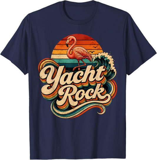 Yacht Rock Flamingo Vintage 70s 80s Music Vibes Grunge Retro T-Shirt - T-Shirt | Navy