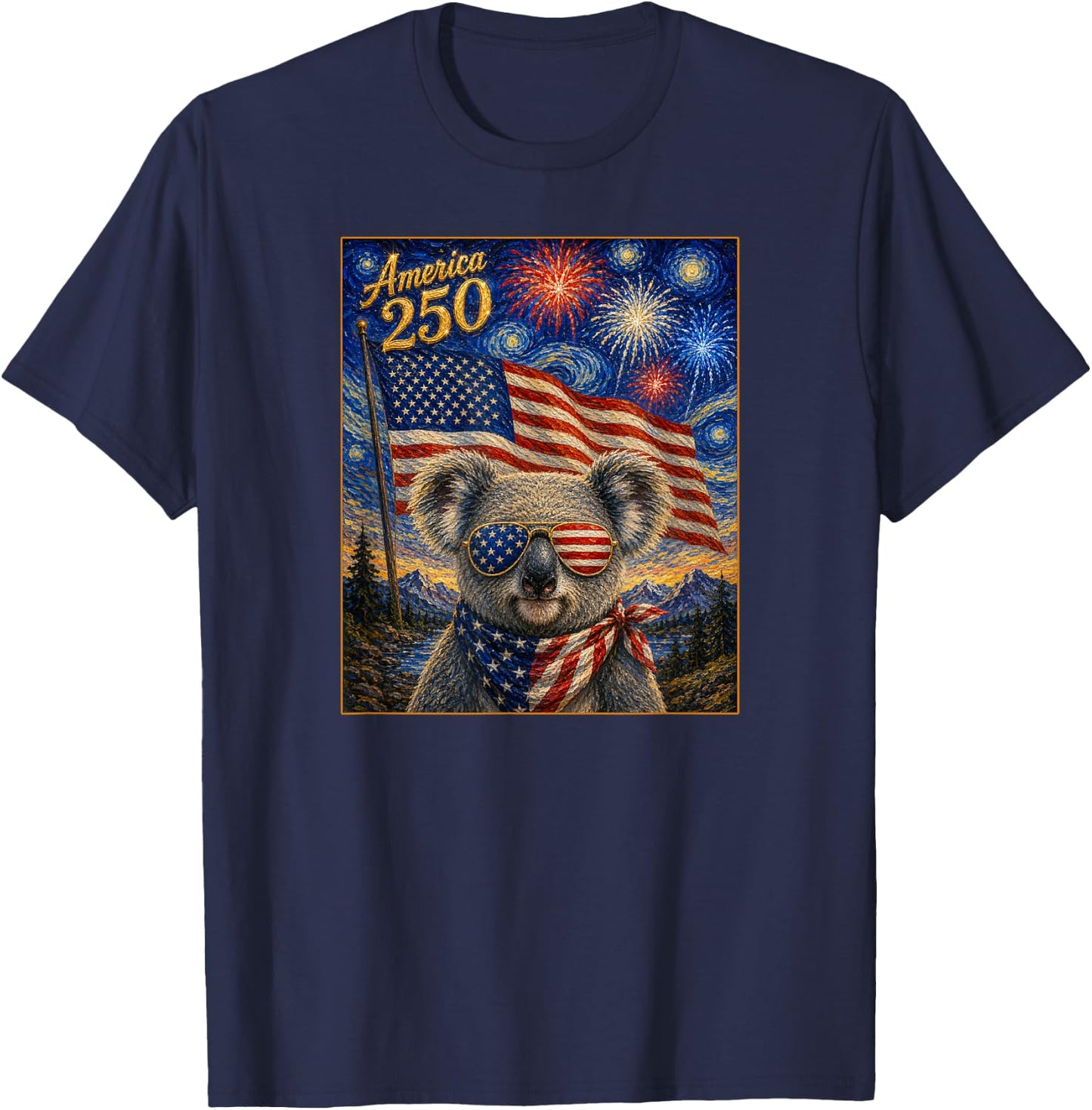 Koala Art on America 250 Anniversay 4th of July USA Flag T-Shirt - T-Shirt | Navy