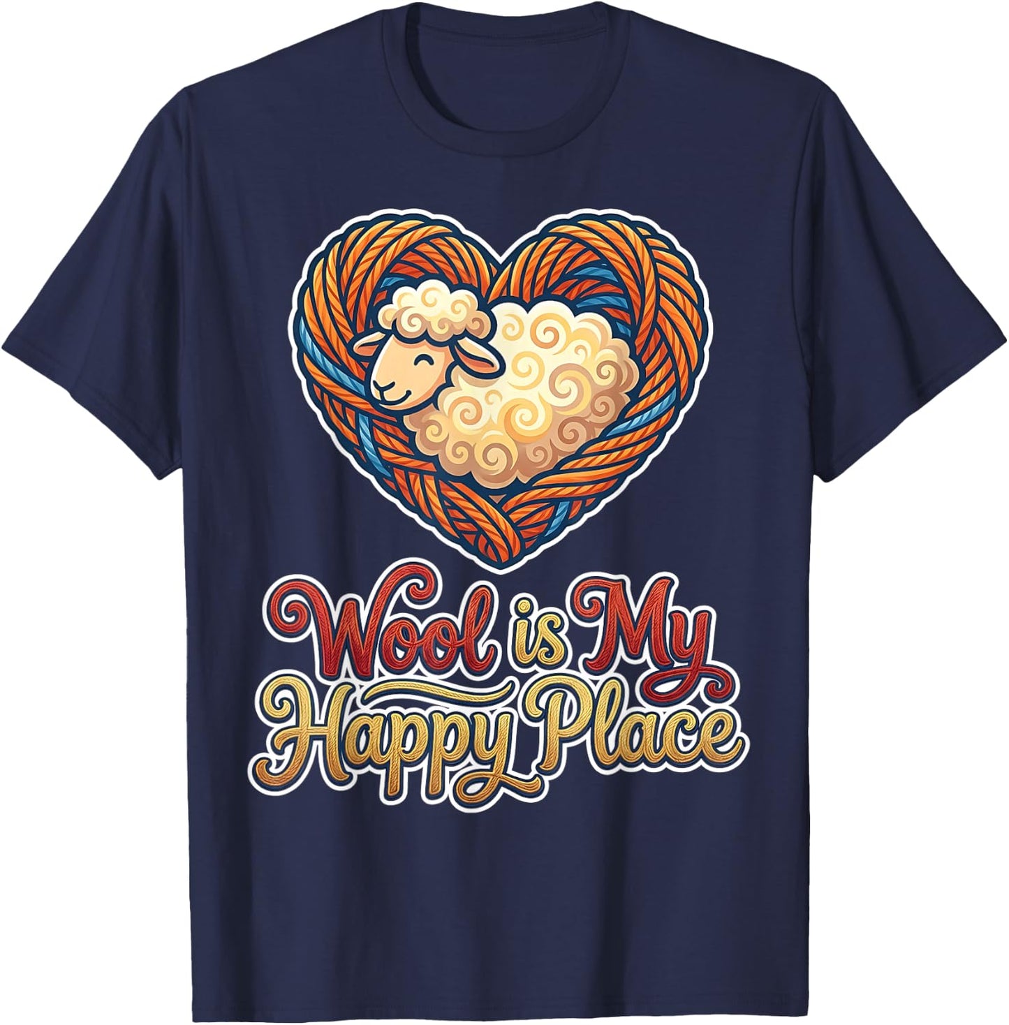Wool is My Happy Place Sheep Yarn Spinning Enthusiasts T-Shirt - T-Shirt | Navy