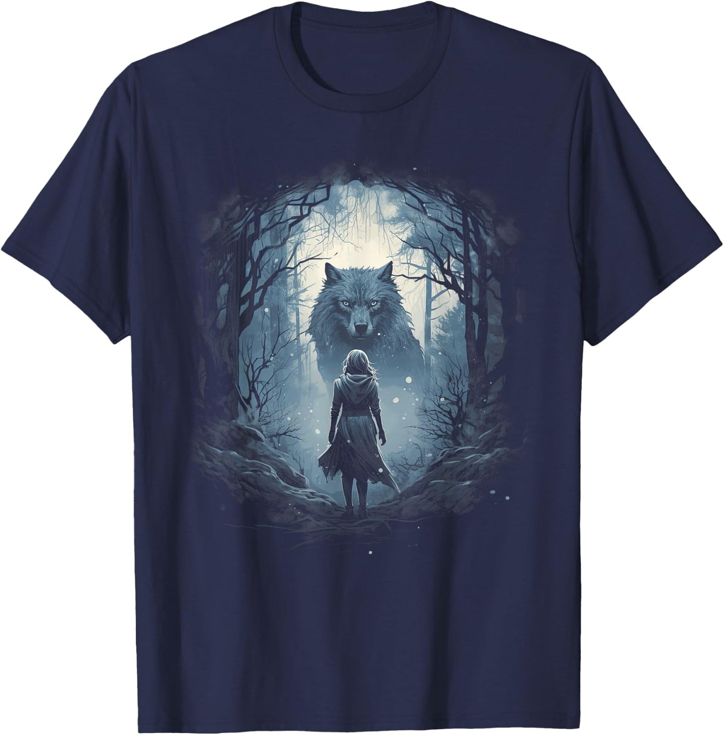 Wolf and woman Fantasy artwork Mythology Wolf pack T-Shirt - T-Shirt | Navy