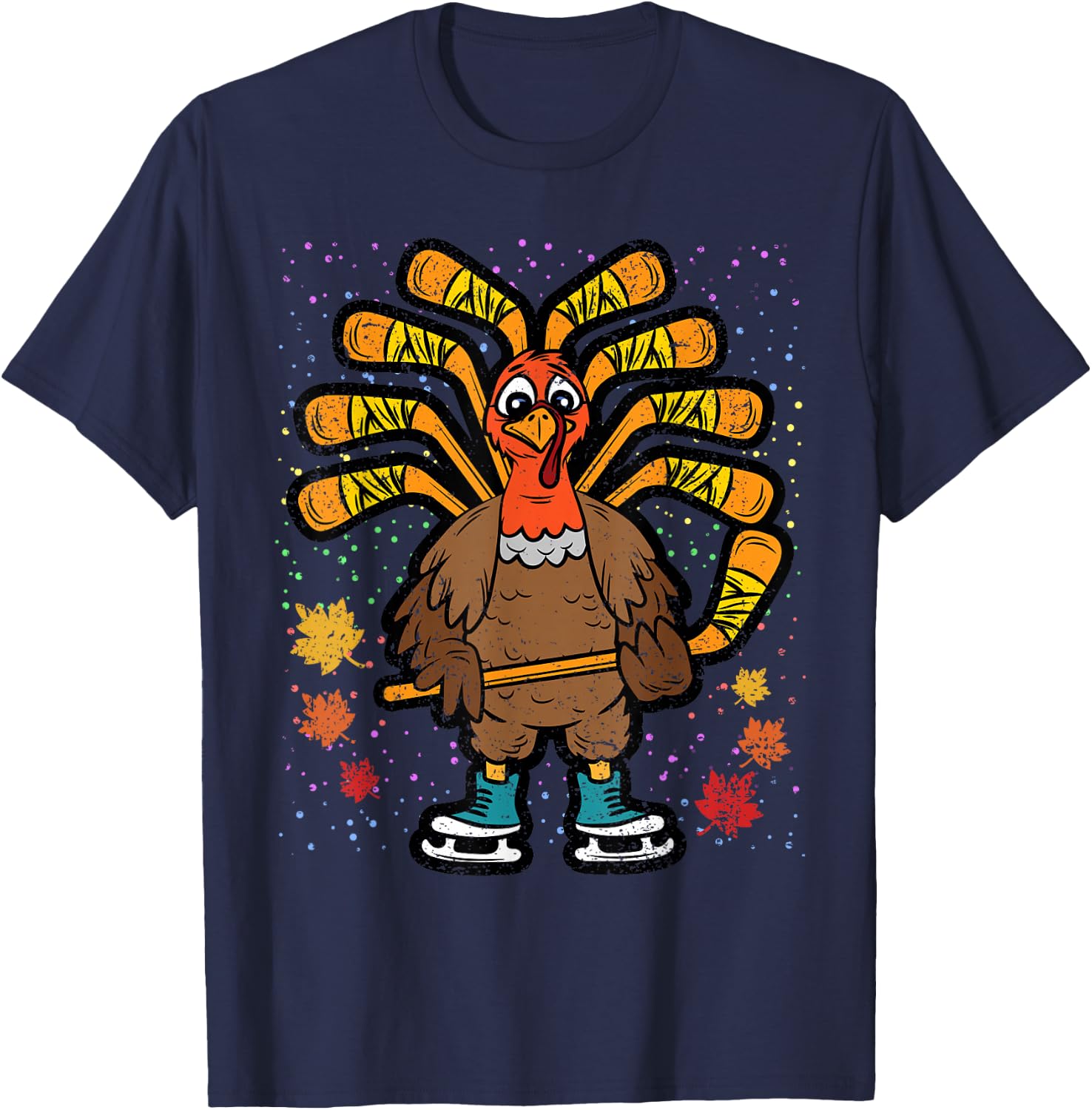Turkey Hockey Player Thanksgiving Day Fall Autumn Men Boys T-Shirt - T-Shirt | Navy