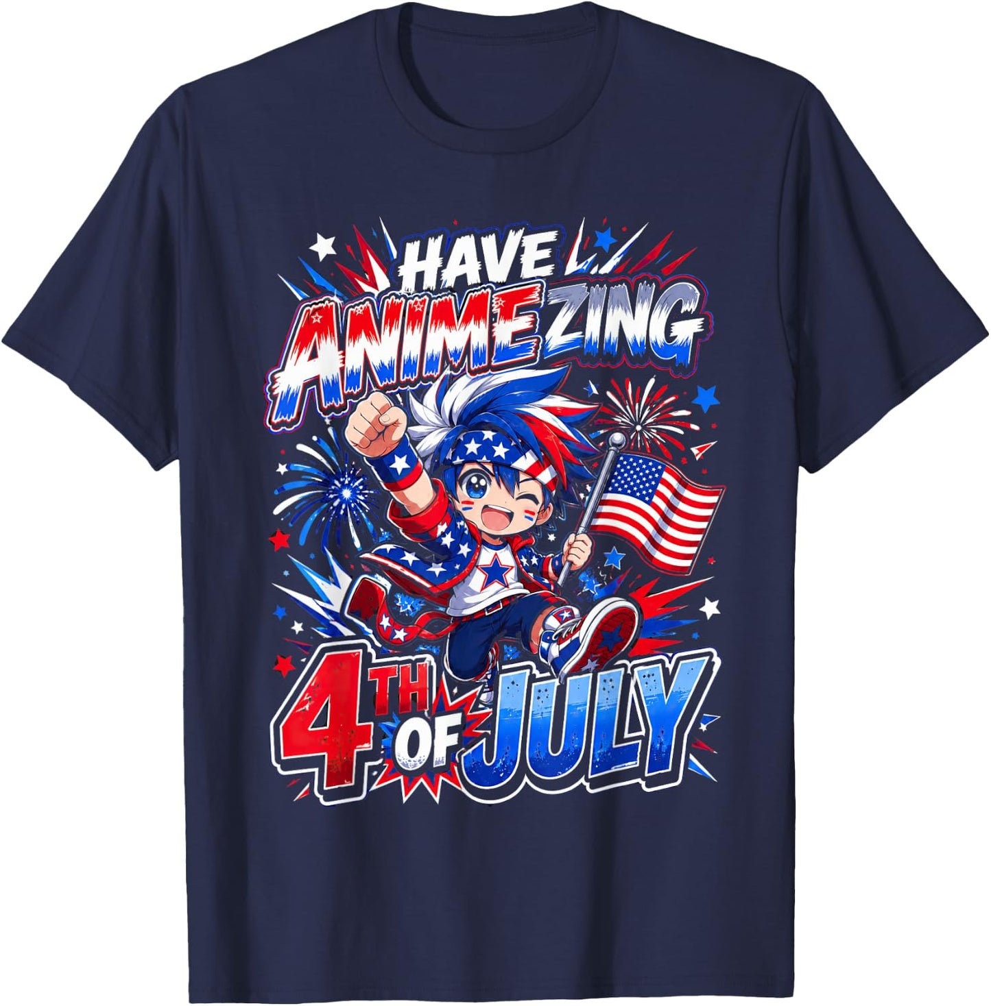Animezing 4th of July Patriotic Anime Fan USA T-Shirt - T-Shirt | Navy