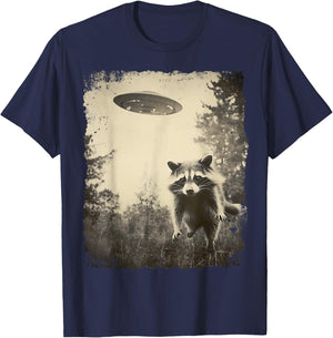 Vintage Hipster Retro Raccoon Streetwear Alien UFO Waschbär T-Shirt - T-Shirt | Navy